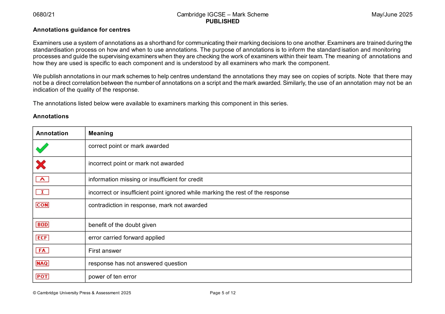 Mark scheme, page 5 of 12