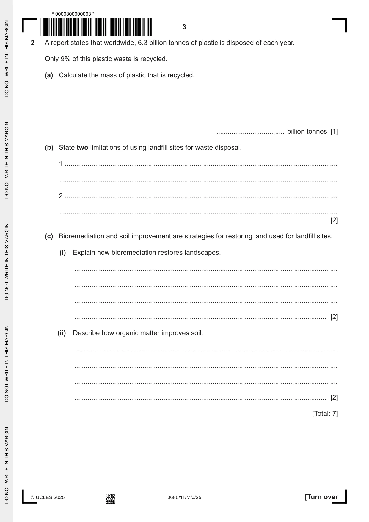 Cambridge IGCSE Environmental Management 0680 2025 May/June Paper 1 · Variant 1 question paper, page 3 of 16