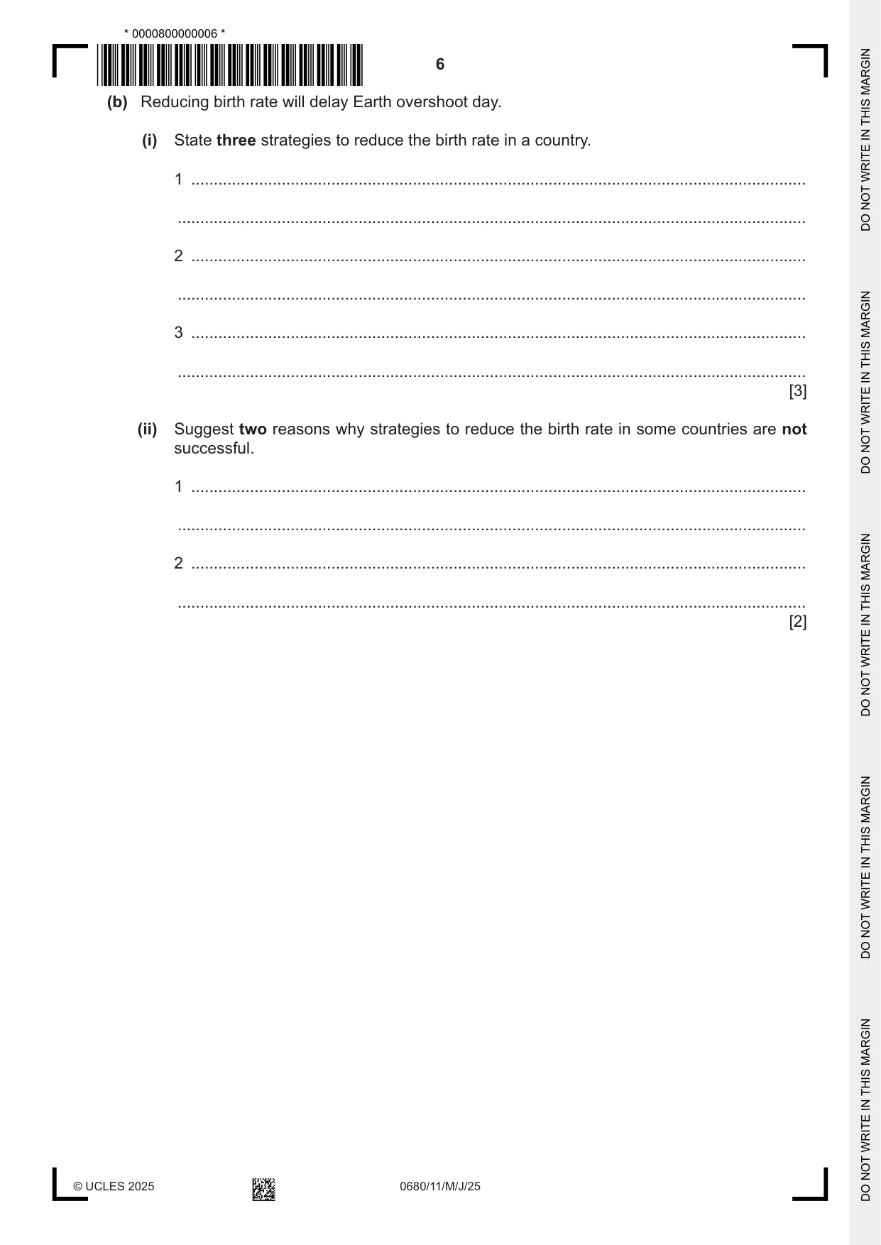 Cambridge IGCSE Environmental Management 0680 2025 May/June Paper 1 · Variant 1 question paper, page 6 of 16