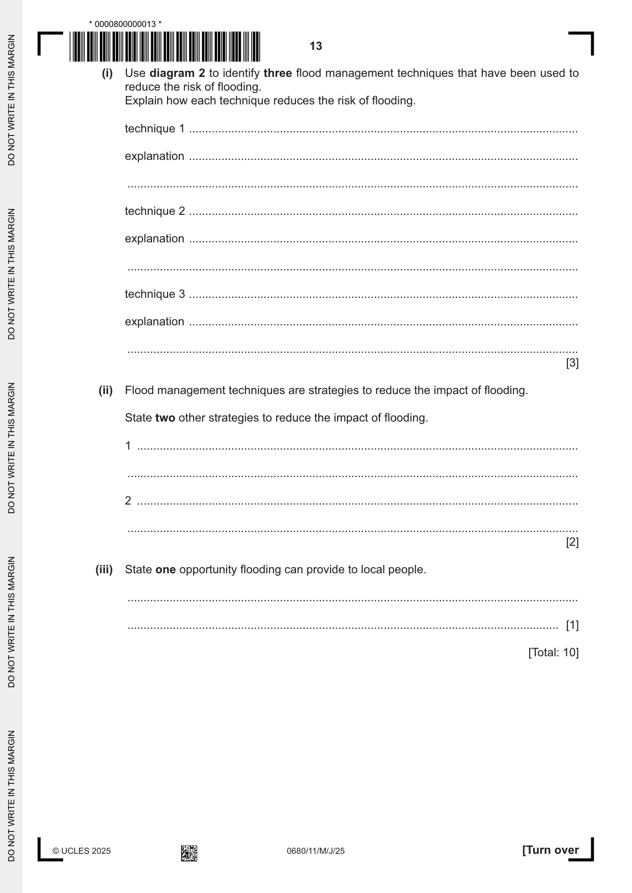 Cambridge IGCSE Environmental Management 0680 2025 May/June Paper 1 · Variant 1 question paper, page 13 of 16