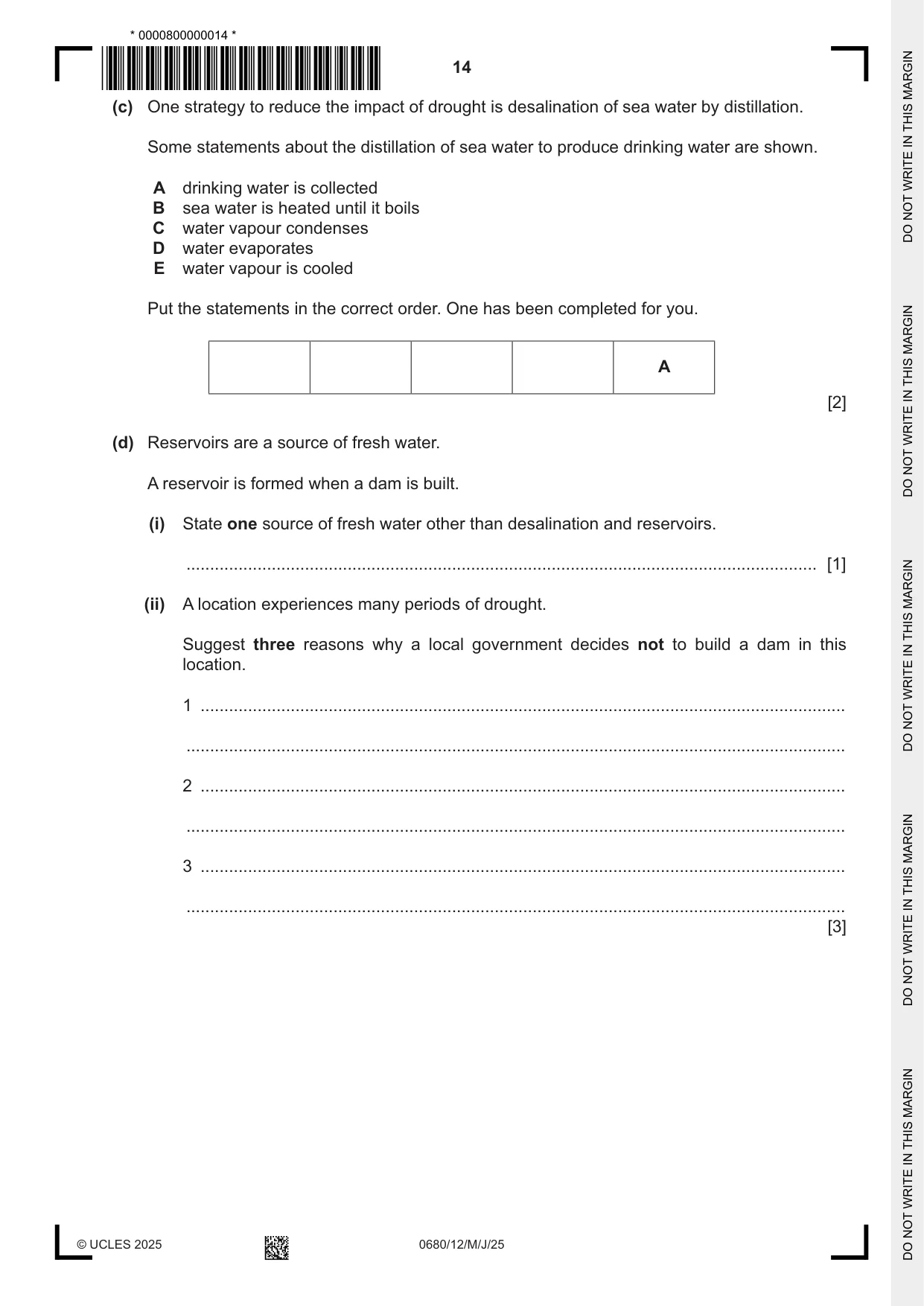 Cambridge IGCSE Environmental Management 0680 2025 May/June Paper 1 · Variant 2 question paper, page 14 of 20