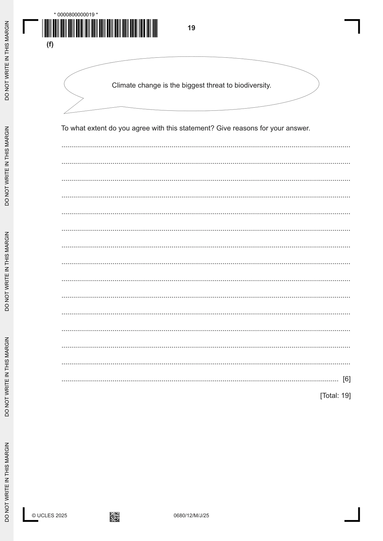 Cambridge IGCSE Environmental Management 0680 2025 May/June Paper 1 · Variant 2 question paper, page 19 of 20
