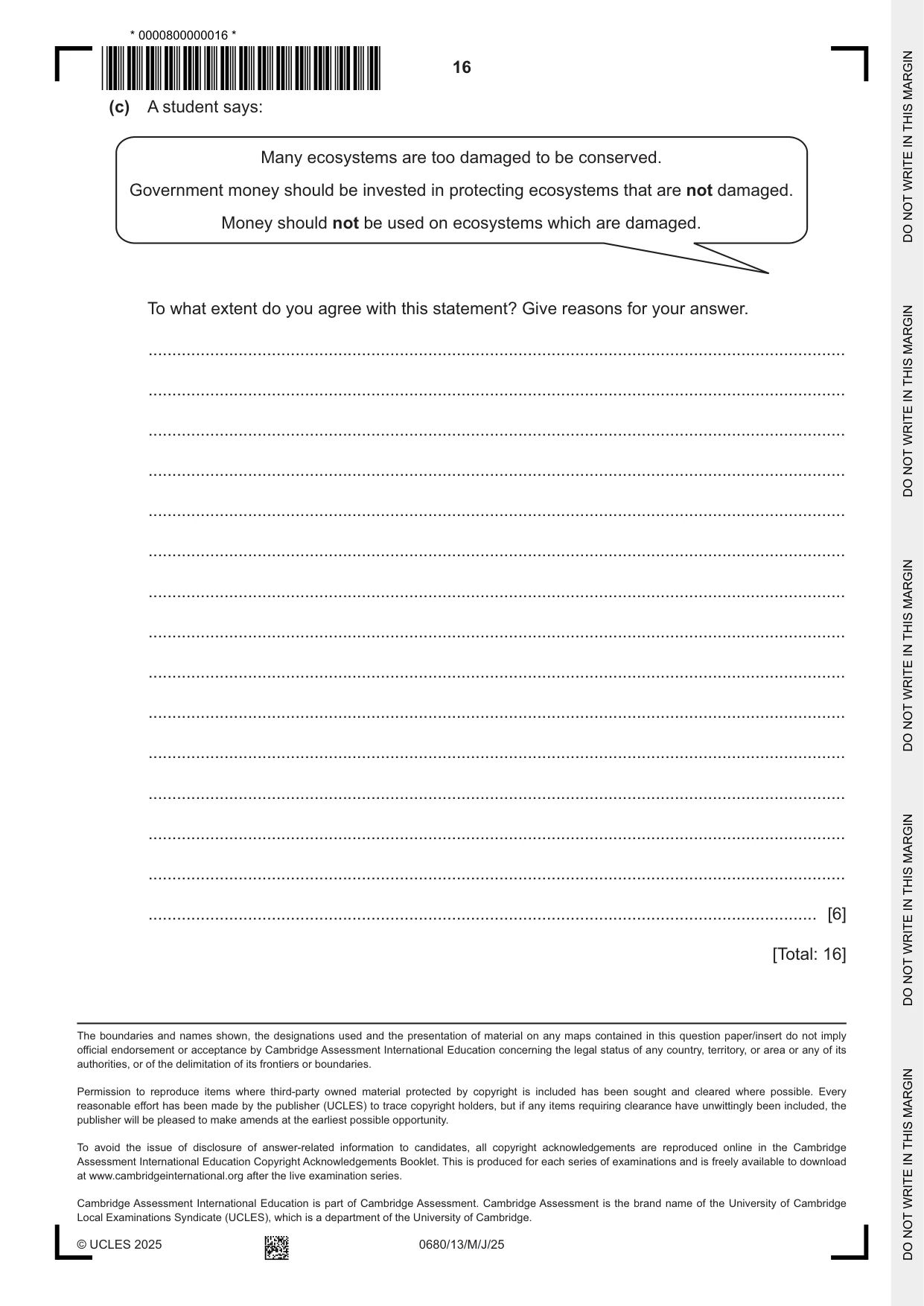 Cambridge IGCSE Environmental Management 0680 2025 May/June Paper 1 · Variant 3 question paper, page 16 of 16