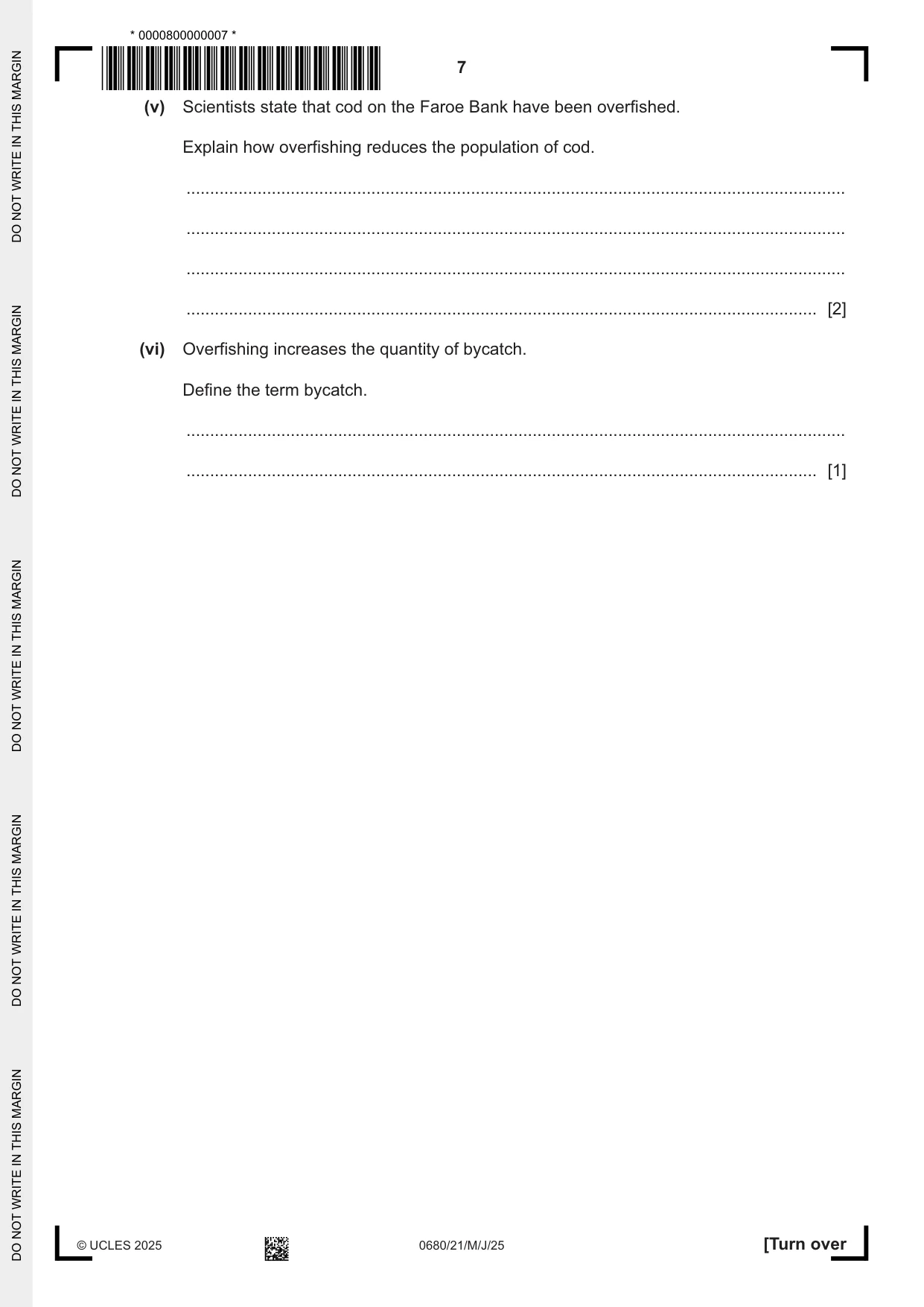 Cambridge IGCSE Environmental Management 0680 2025 May/June Paper 2 · Variant 1 question paper, page 7 of 20
