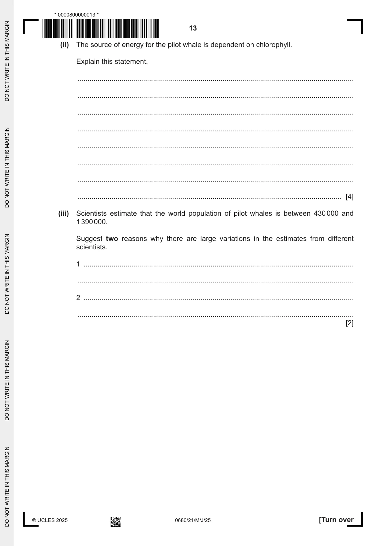 Cambridge IGCSE Environmental Management 0680 2025 May/June Paper 2 · Variant 1 question paper, page 13 of 20