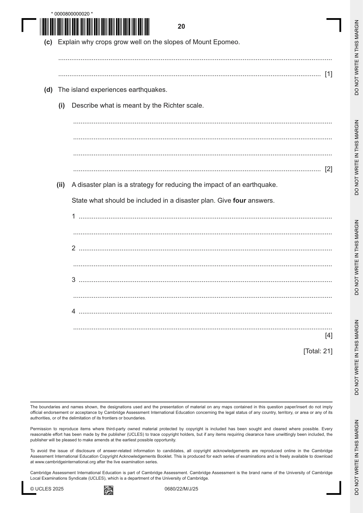 Cambridge IGCSE Environmental Management 0680 2025 May/June Paper 2 · Variant 2 question paper, page 20 of 20