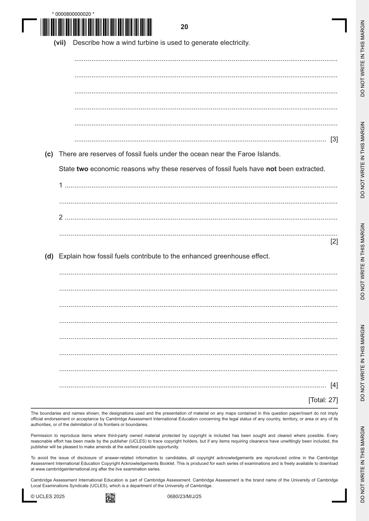 Cambridge IGCSE Environmental Management 0680 2025 May/June Paper 2 · Variant 3 question paper, page 20 of 20