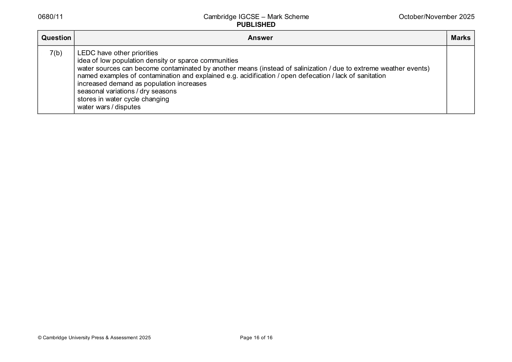 Mark scheme, page 16 of 16