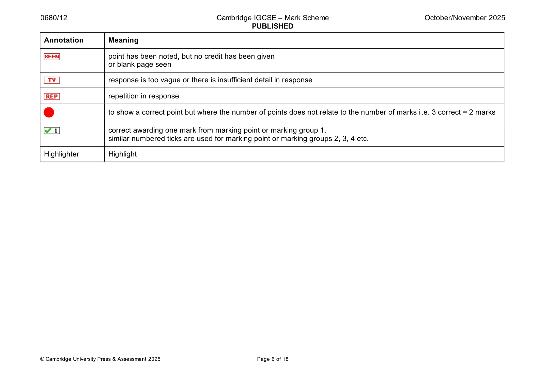 Mark scheme, page 6 of 18