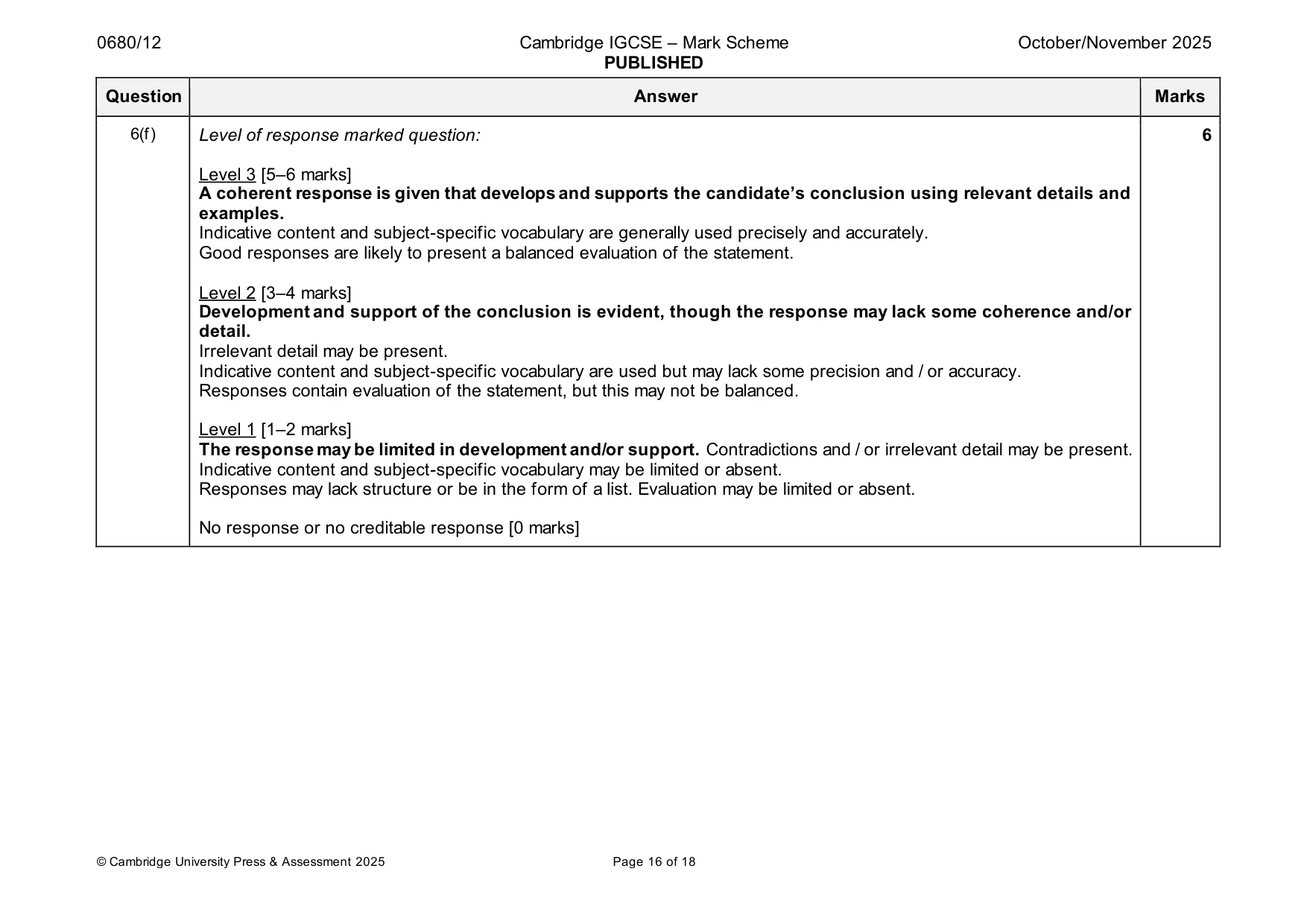 Mark scheme, page 16 of 18