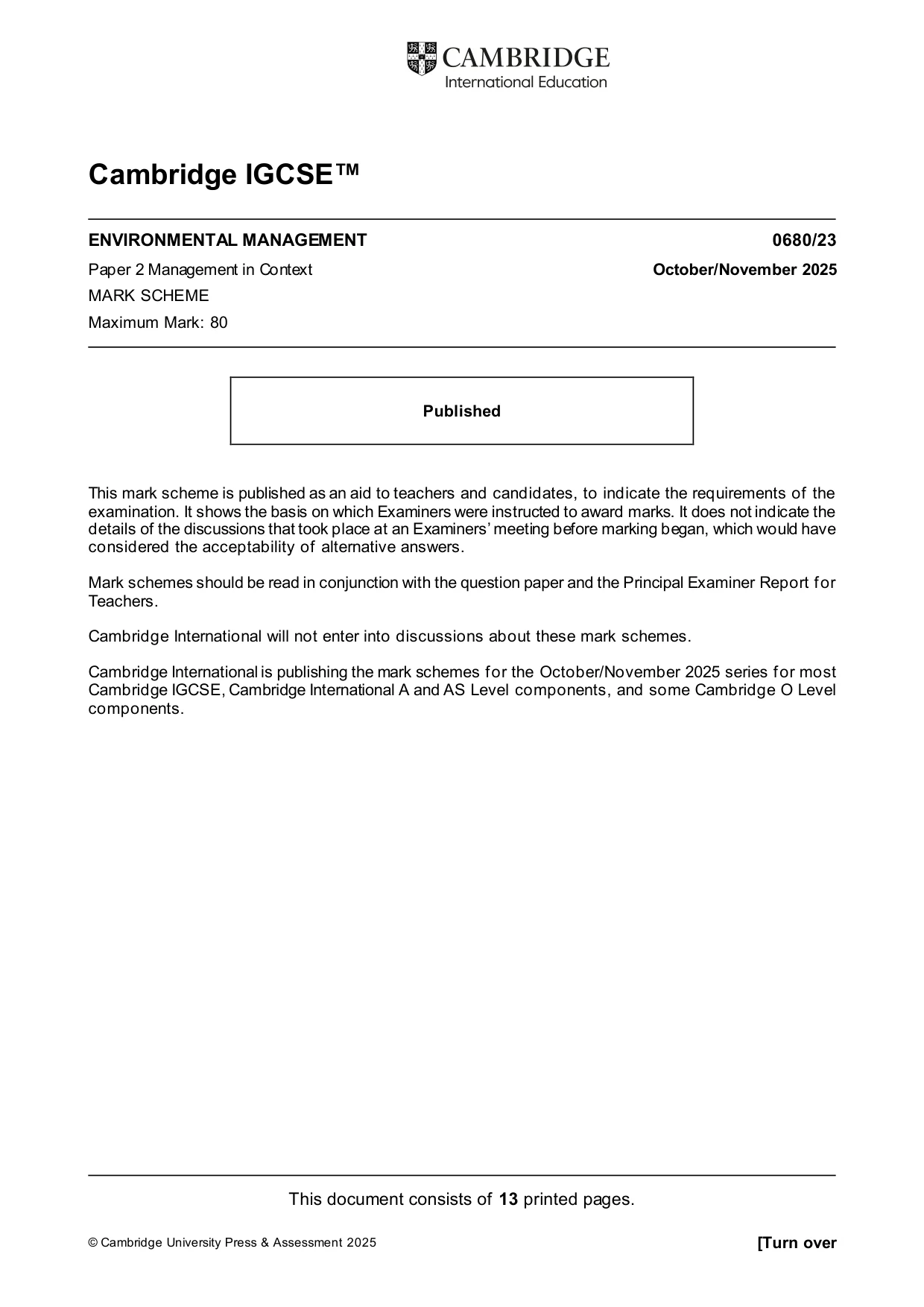 Mark scheme, page 1 of 13