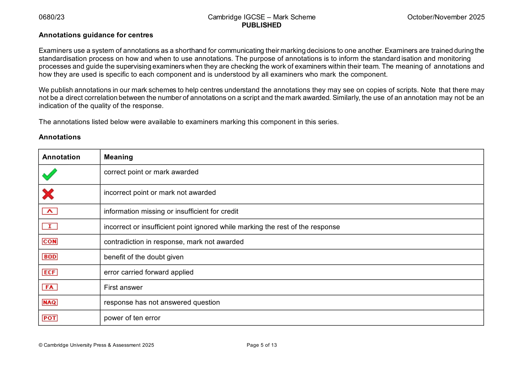 Mark scheme, page 5 of 13