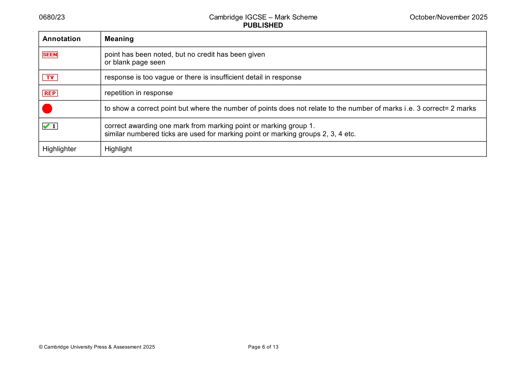 Mark scheme, page 6 of 13
