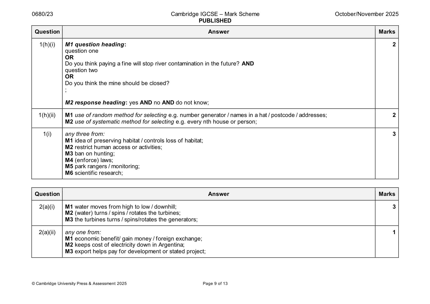 Mark scheme, page 9 of 13