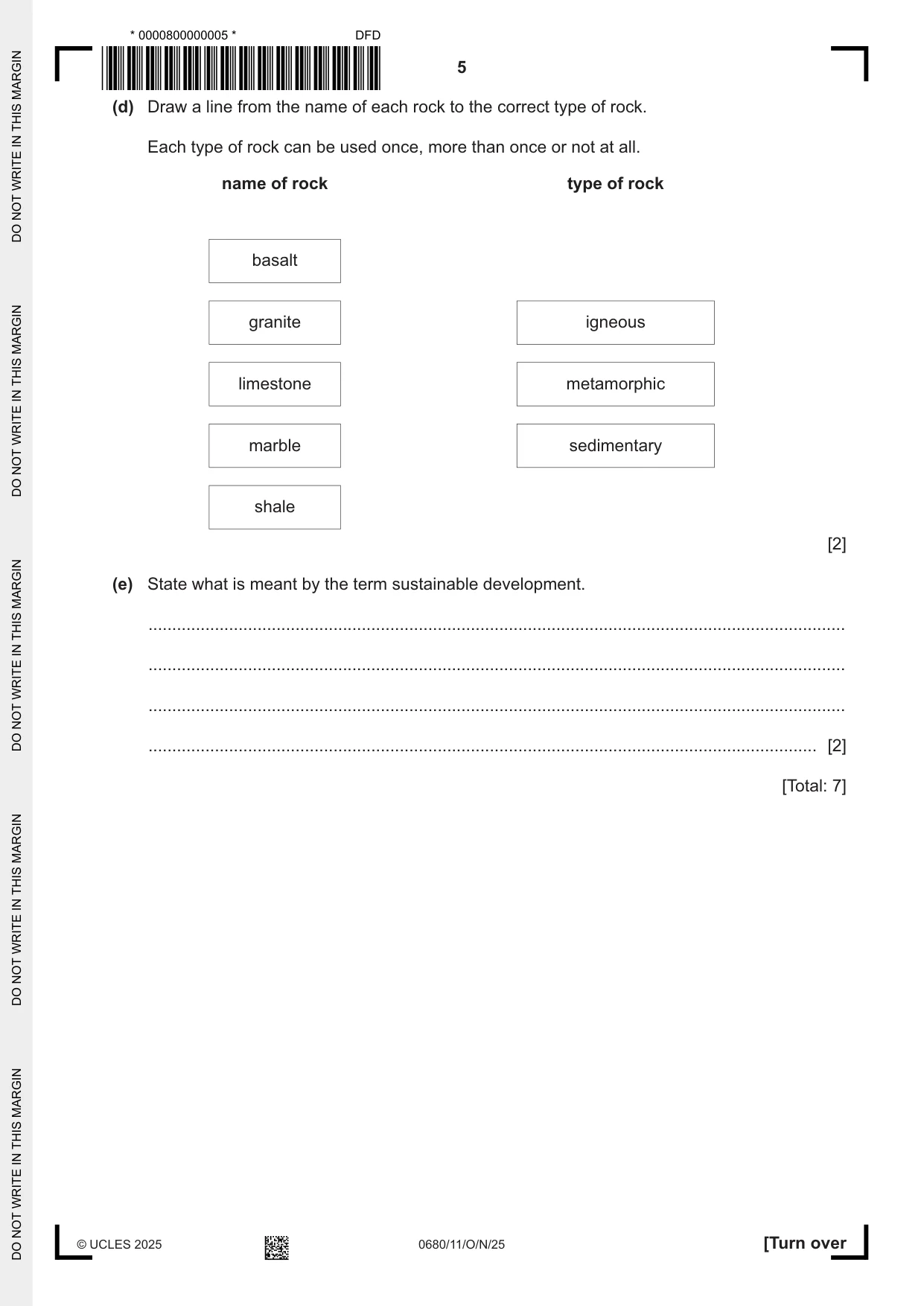 Cambridge IGCSE Environmental Management 0680 2025 Oct/Nov Paper 1 · Variant 1 question paper, page 5 of 20
