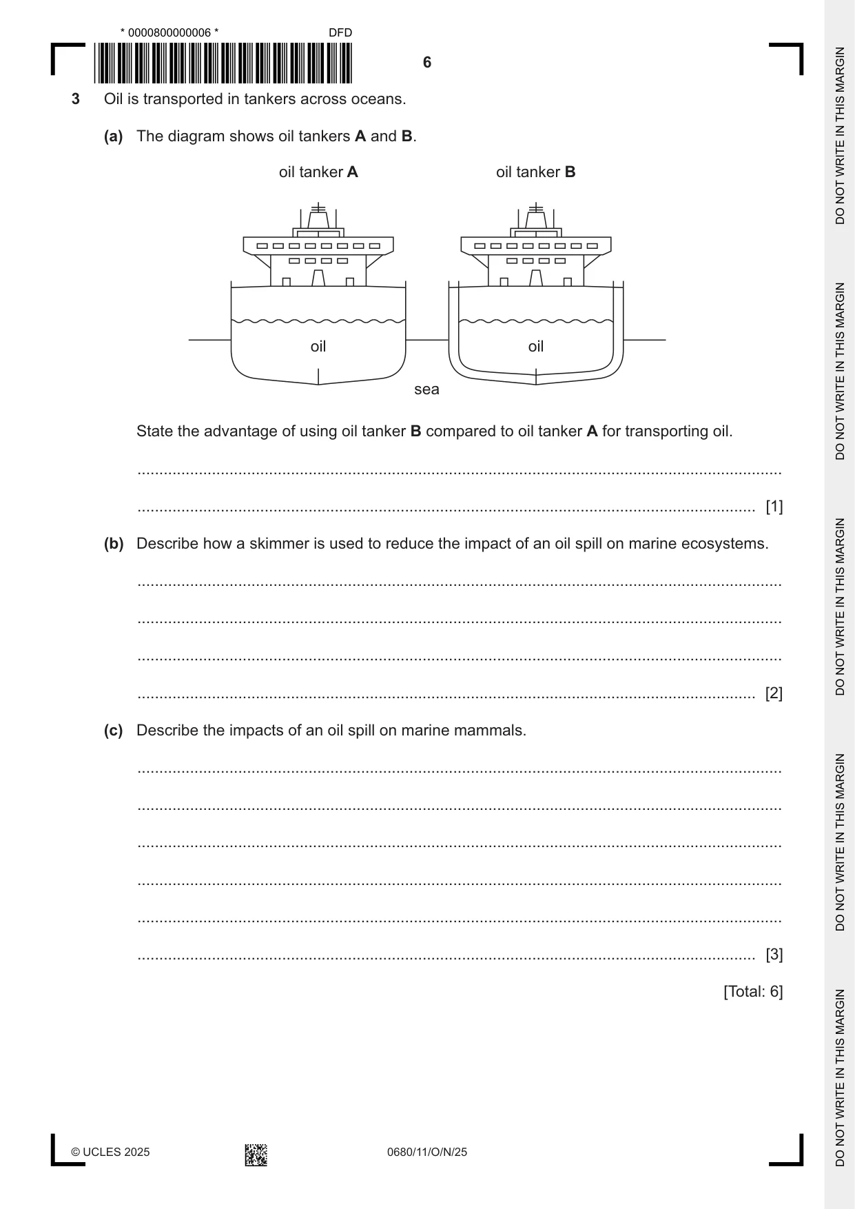 Cambridge IGCSE Environmental Management 0680 2025 Oct/Nov Paper 1 · Variant 1 question paper, page 6 of 20
