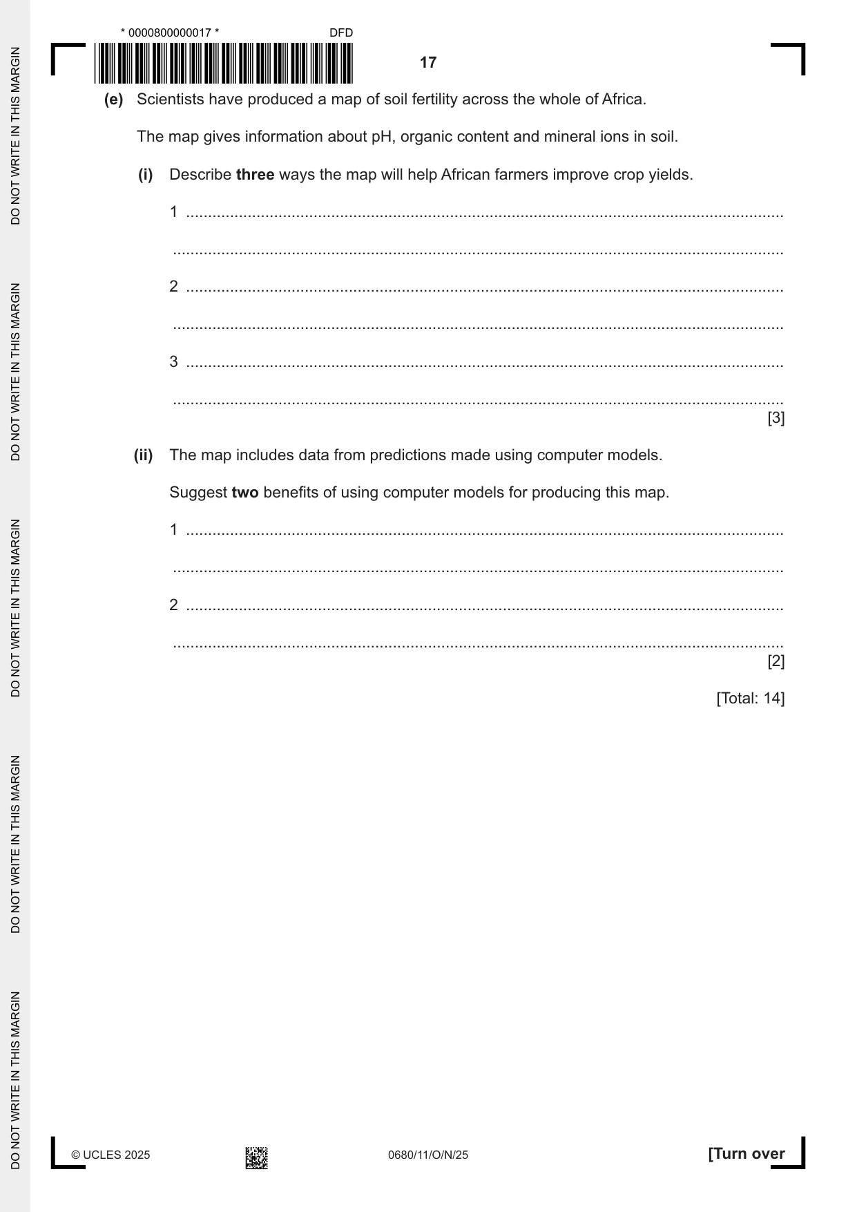 Cambridge IGCSE Environmental Management 0680 2025 Oct/Nov Paper 1 · Variant 1 question paper, page 17 of 20