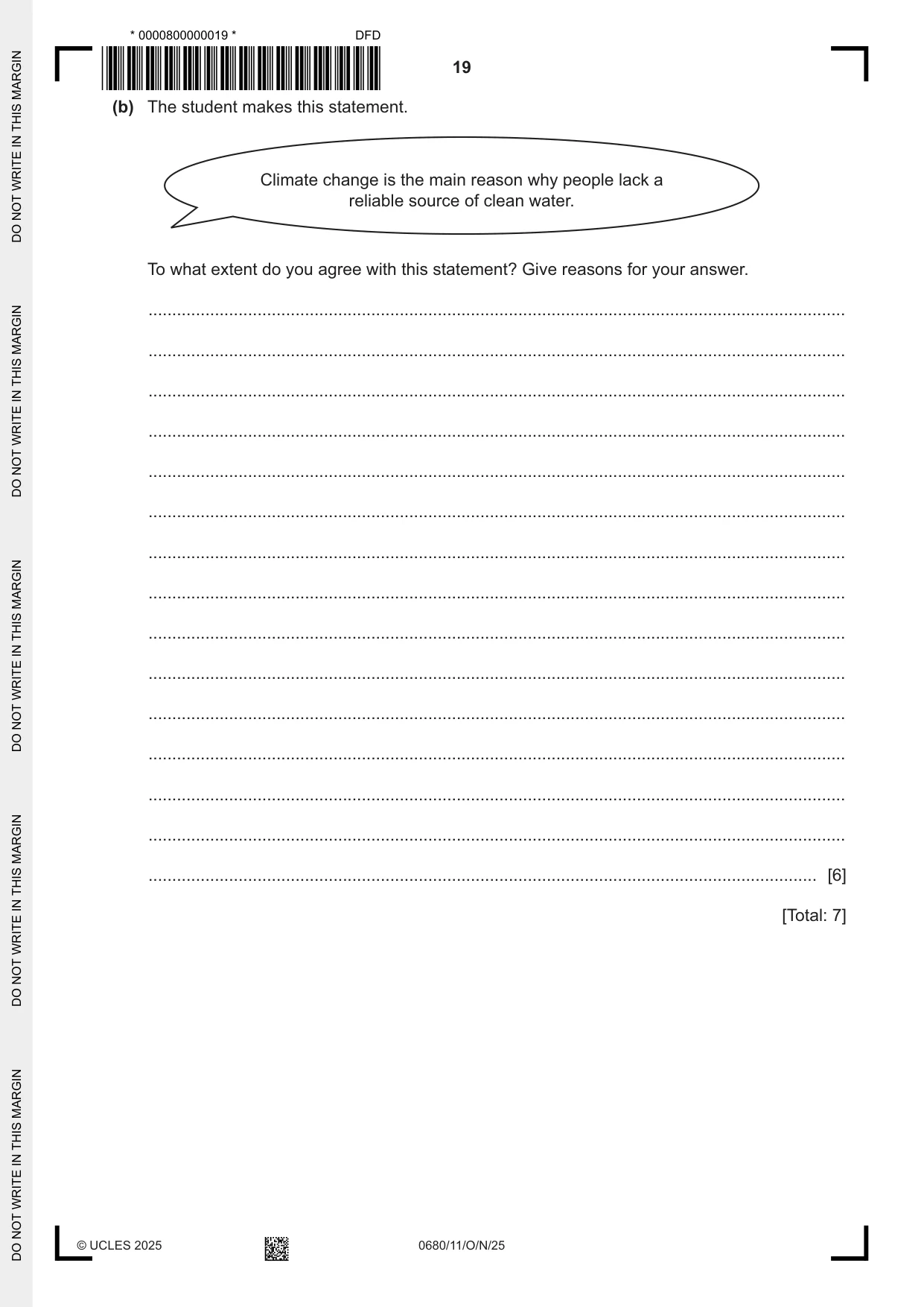 Cambridge IGCSE Environmental Management 0680 2025 Oct/Nov Paper 1 · Variant 1 question paper, page 19 of 20