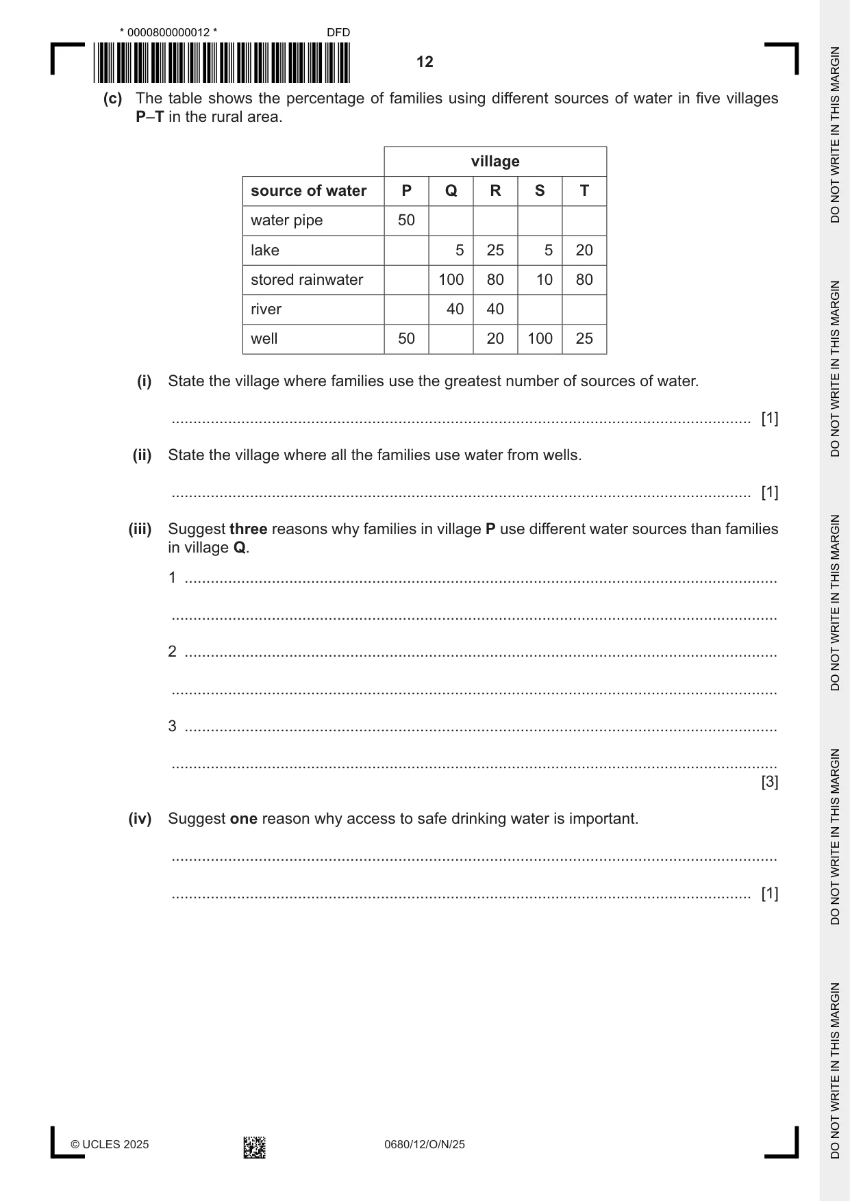 Cambridge IGCSE Environmental Management 0680 2025 Oct/Nov Paper 1 · Variant 2 question paper, page 12 of 20