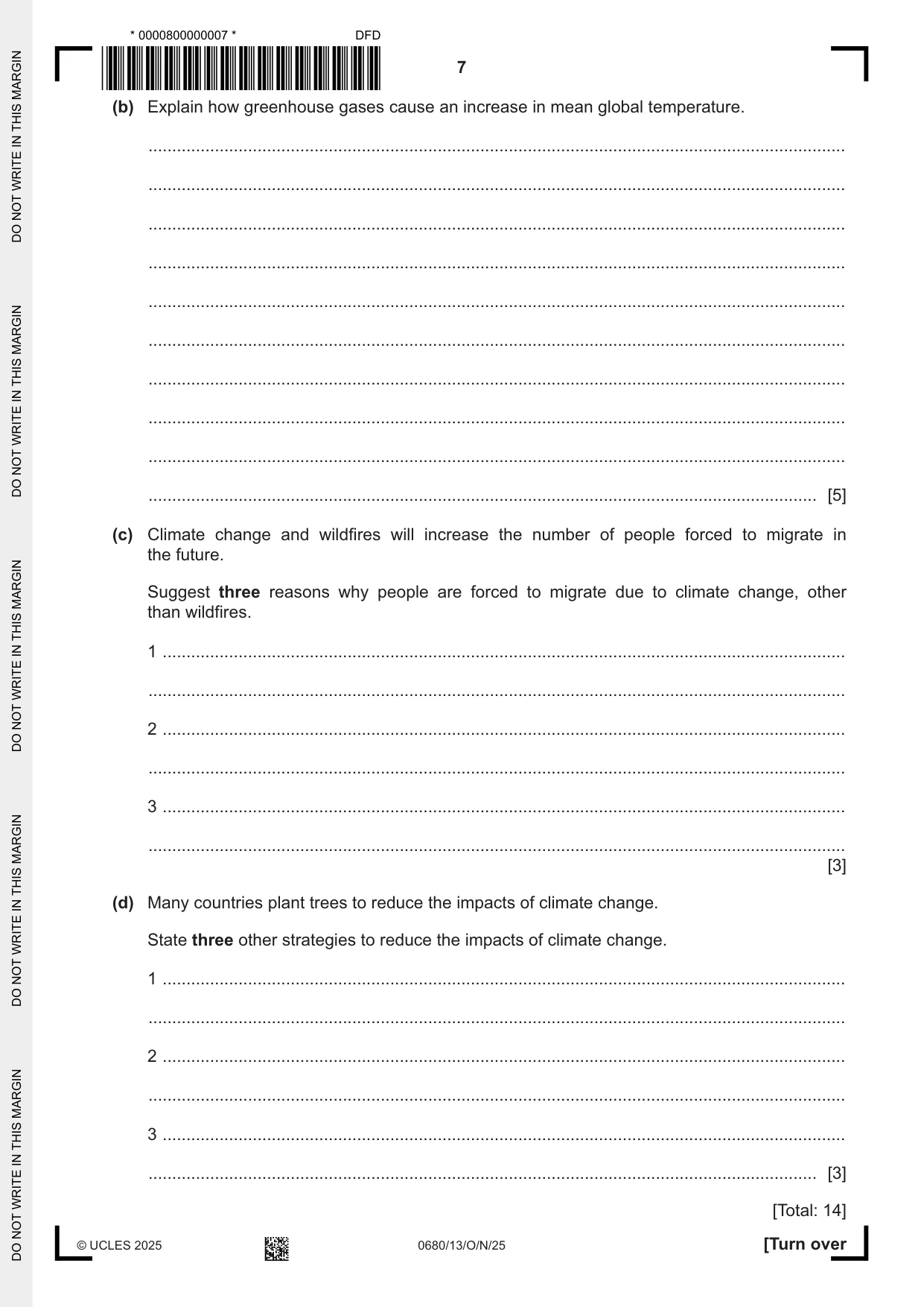 Cambridge IGCSE Environmental Management 0680 2025 Oct/Nov Paper 1 · Variant 3 question paper, page 7 of 20