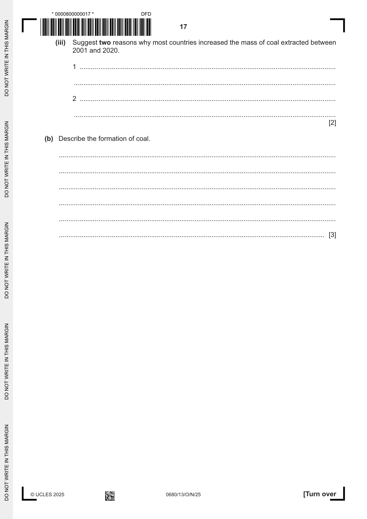 Cambridge IGCSE Environmental Management 0680 2025 Oct/Nov Paper 1 · Variant 3 question paper, page 17 of 20