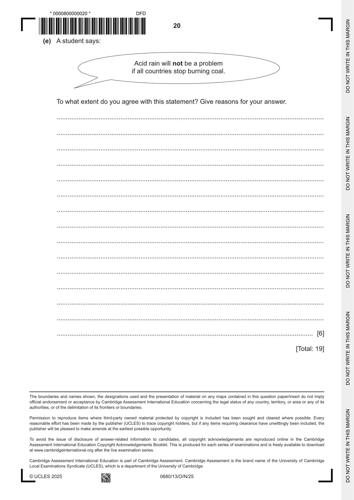 Cambridge IGCSE Environmental Management 0680 2025 Oct/Nov Paper 1 · Variant 3 question paper, page 20 of 20