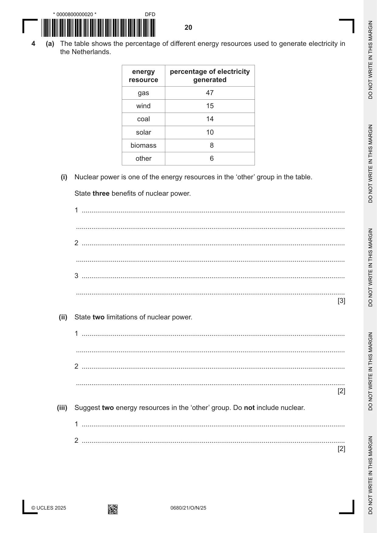 Cambridge IGCSE Environmental Management 0680 2025 Oct/Nov Paper 2 · Variant 1 question paper, page 20 of 24