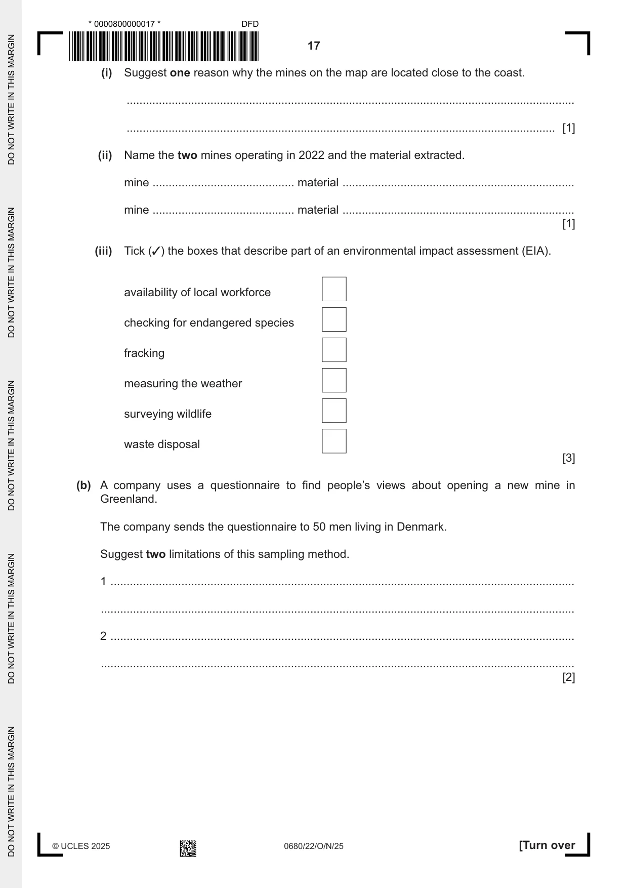 Cambridge IGCSE Environmental Management 0680 2025 Oct/Nov Paper 2 · Variant 2 question paper, page 17 of 20