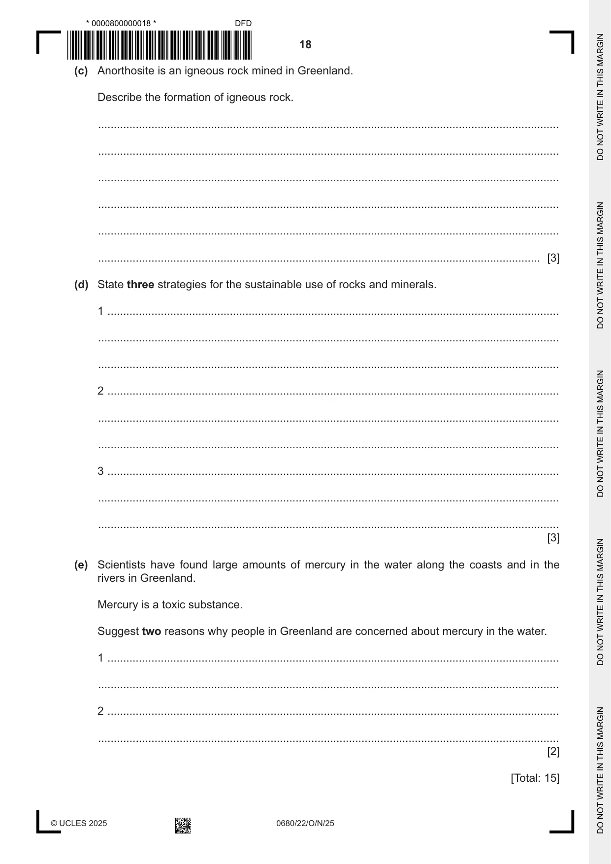 Cambridge IGCSE Environmental Management 0680 2025 Oct/Nov Paper 2 · Variant 2 question paper, page 18 of 20
