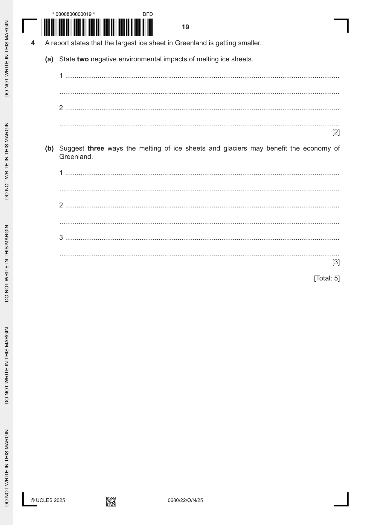Cambridge IGCSE Environmental Management 0680 2025 Oct/Nov Paper 2 · Variant 2 question paper, page 19 of 20
