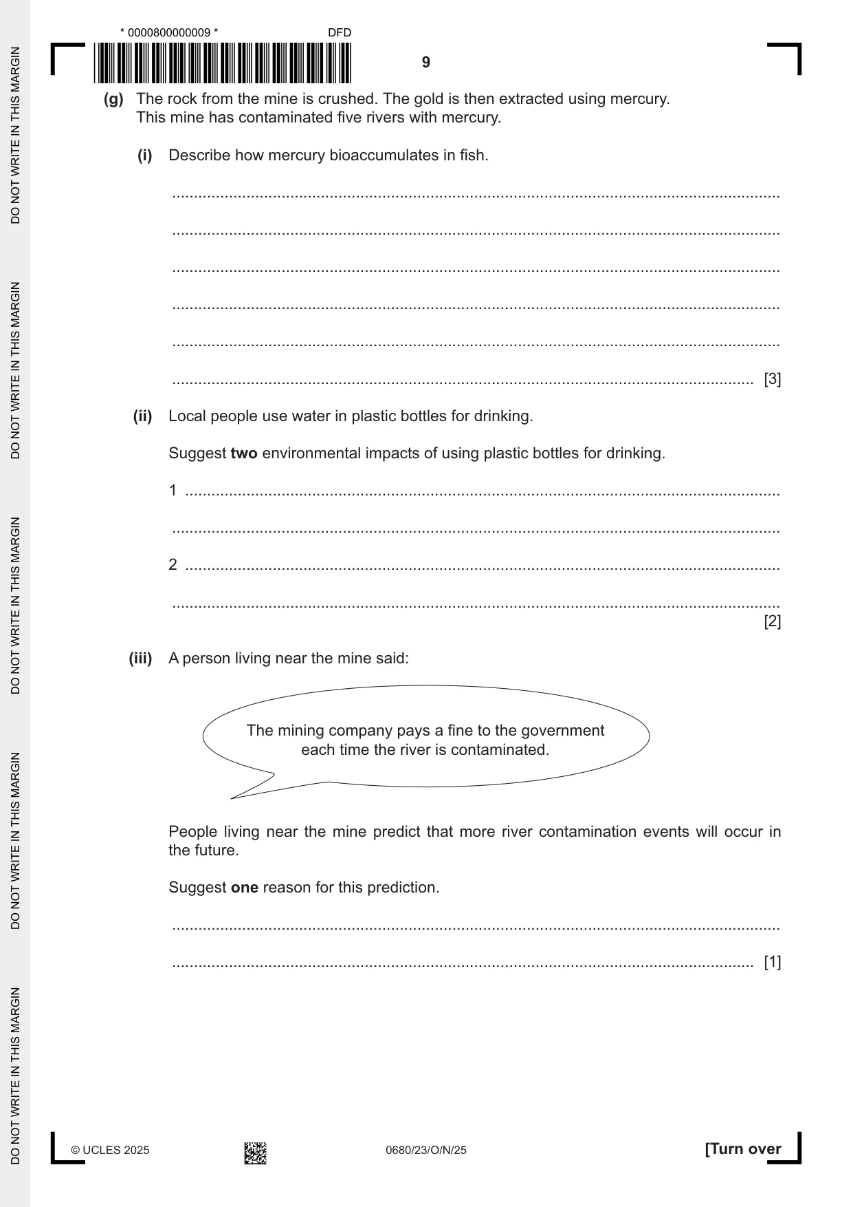 Cambridge IGCSE Environmental Management 0680 2025 Oct/Nov Paper 2 · Variant 3 question paper, page 9 of 20