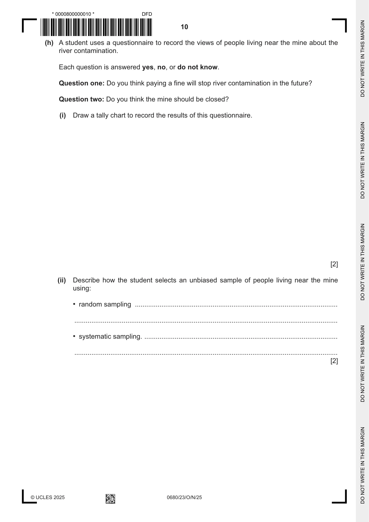 Cambridge IGCSE Environmental Management 0680 2025 Oct/Nov Paper 2 · Variant 3 question paper, page 10 of 20