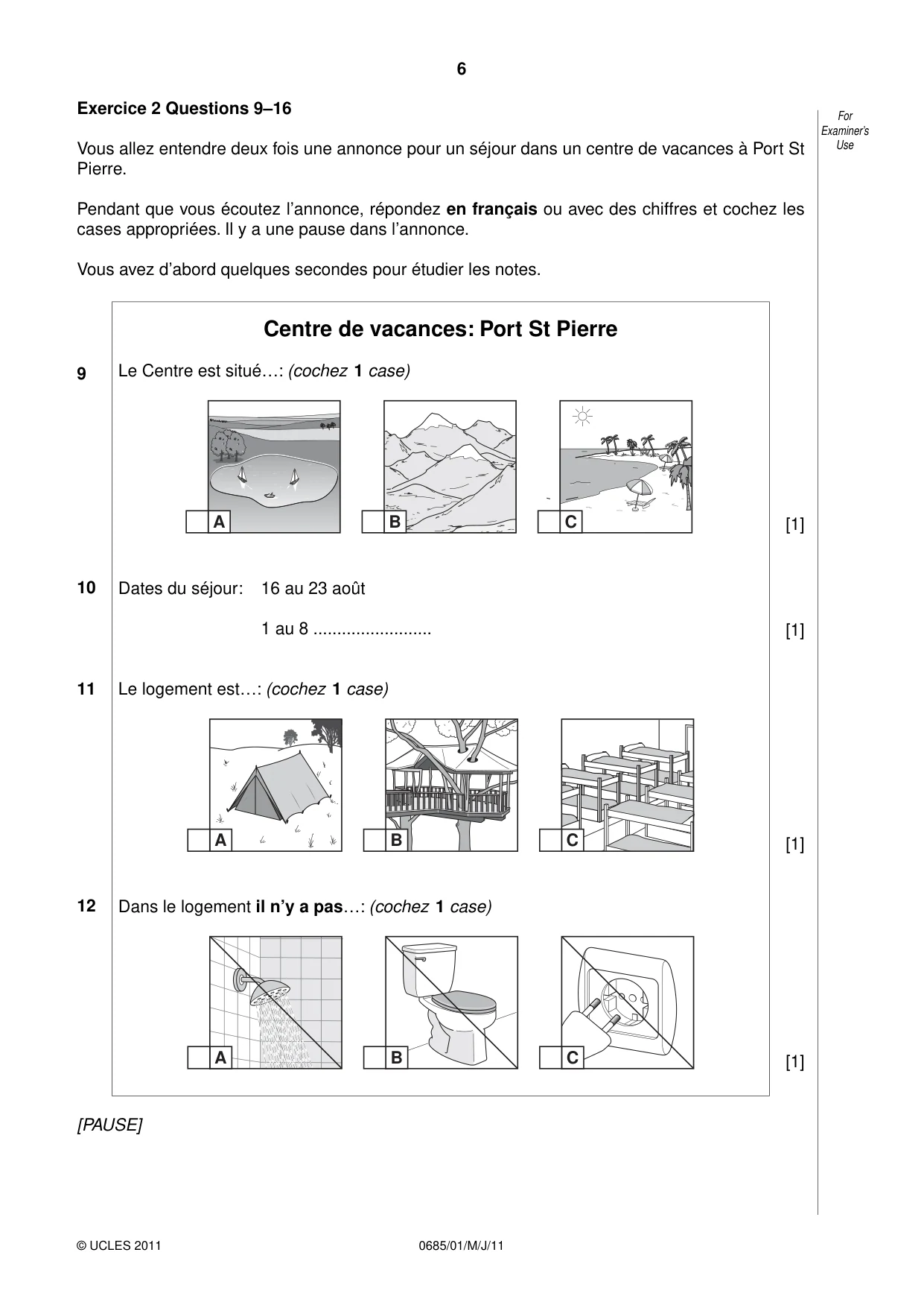 Cambridge IGCSE French - Foreign Language (UK) 0685 2011 May/June Paper 1 · Variant 0 question paper, page 6 of 12