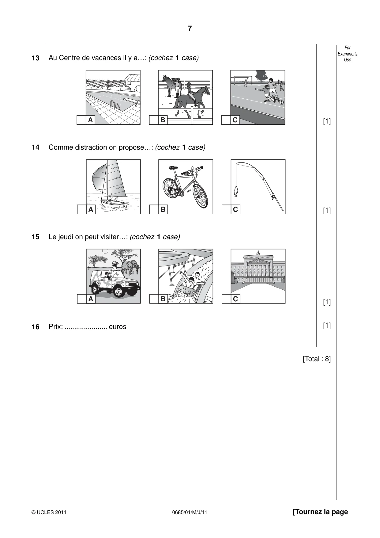 Cambridge IGCSE French - Foreign Language (UK) 0685 2011 May/June Paper 1 · Variant 0 question paper, page 7 of 12