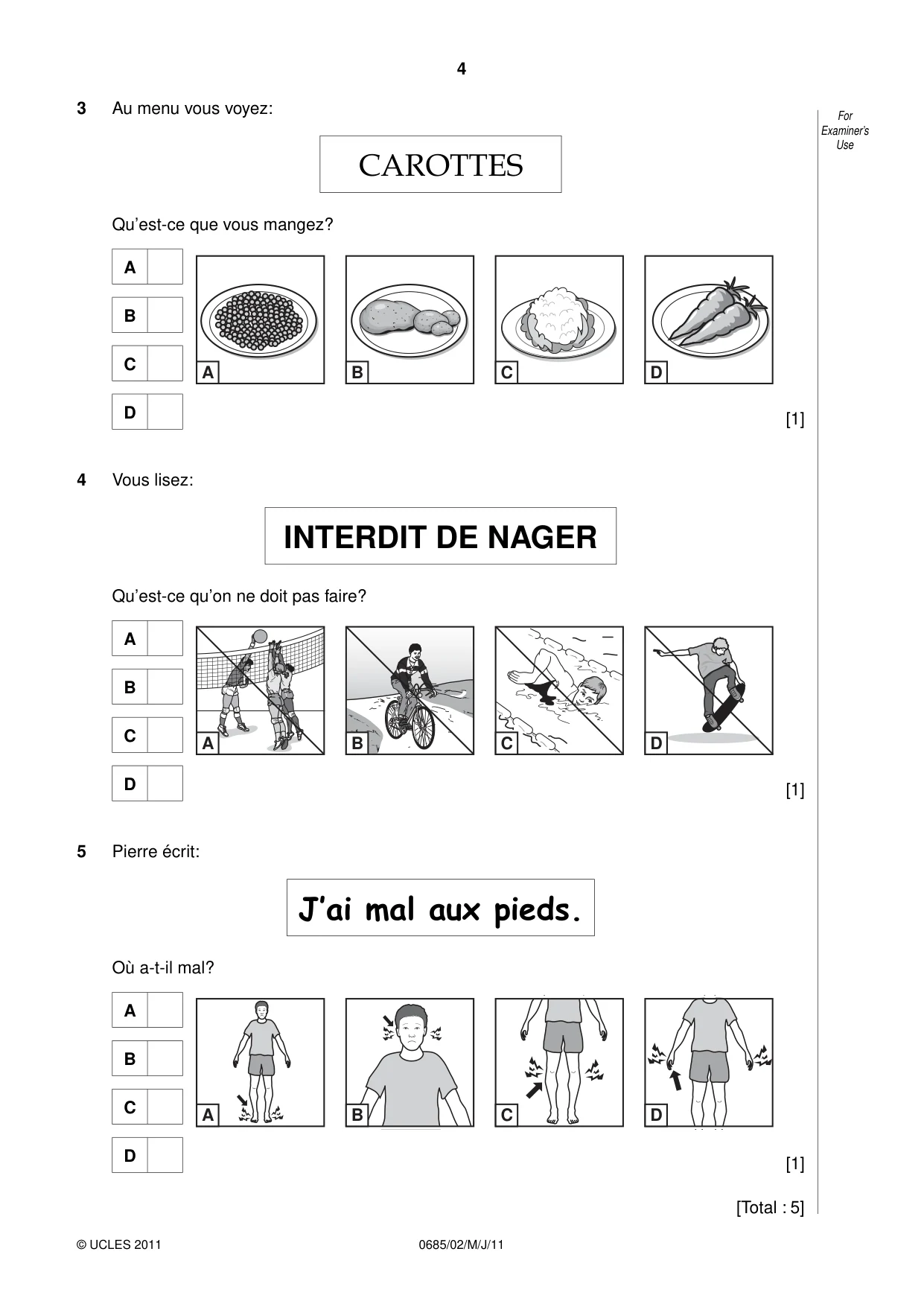 Cambridge IGCSE French - Foreign Language (UK) 0685 2011 May/June Paper 2 · Variant 0 question paper, page 4 of 20
