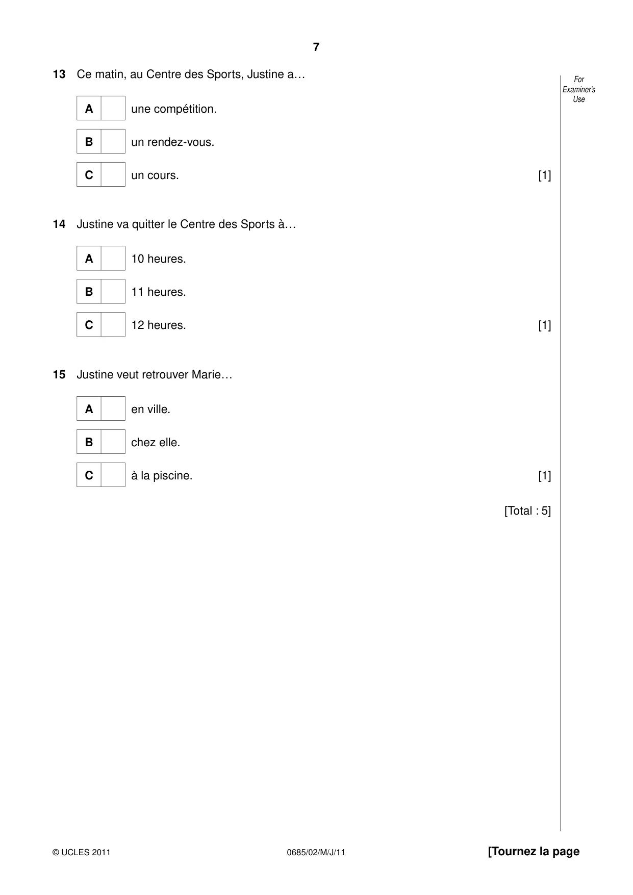 Cambridge IGCSE French - Foreign Language (UK) 0685 2011 May/June Paper 2 · Variant 0 question paper, page 7 of 20