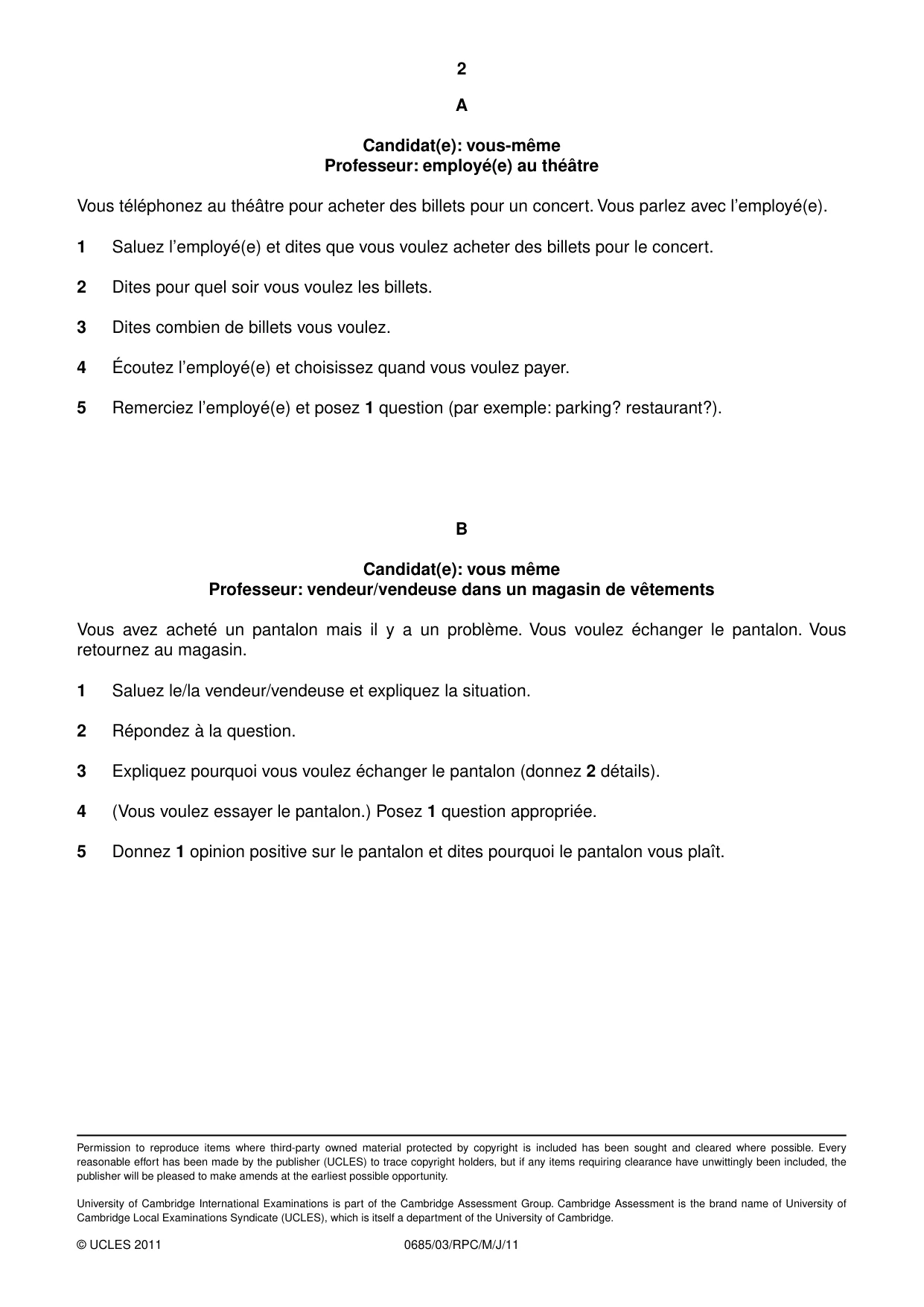Cambridge IGCSE French - Foreign Language (UK) 0685 2011 May/June Paper 3 · Variant 0 question paper, page 10 of 18
