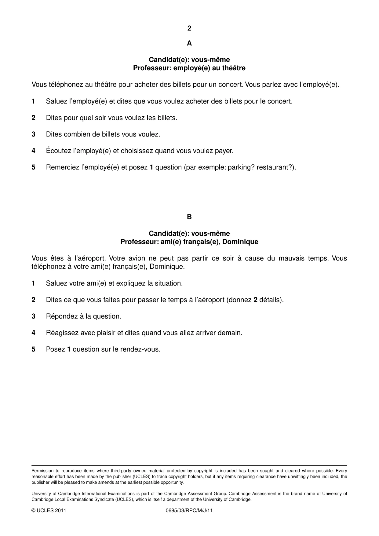 Cambridge IGCSE French - Foreign Language (UK) 0685 2011 May/June Paper 3 · Variant 0 question paper, page 12 of 18