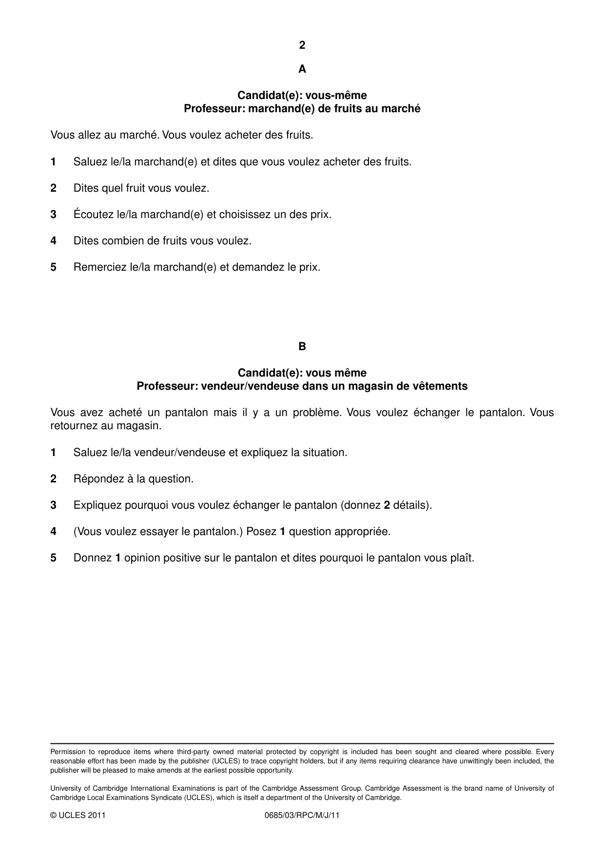 Cambridge IGCSE French - Foreign Language (UK) 0685 2011 May/June Paper 3 · Variant 0 question paper, page 16 of 18