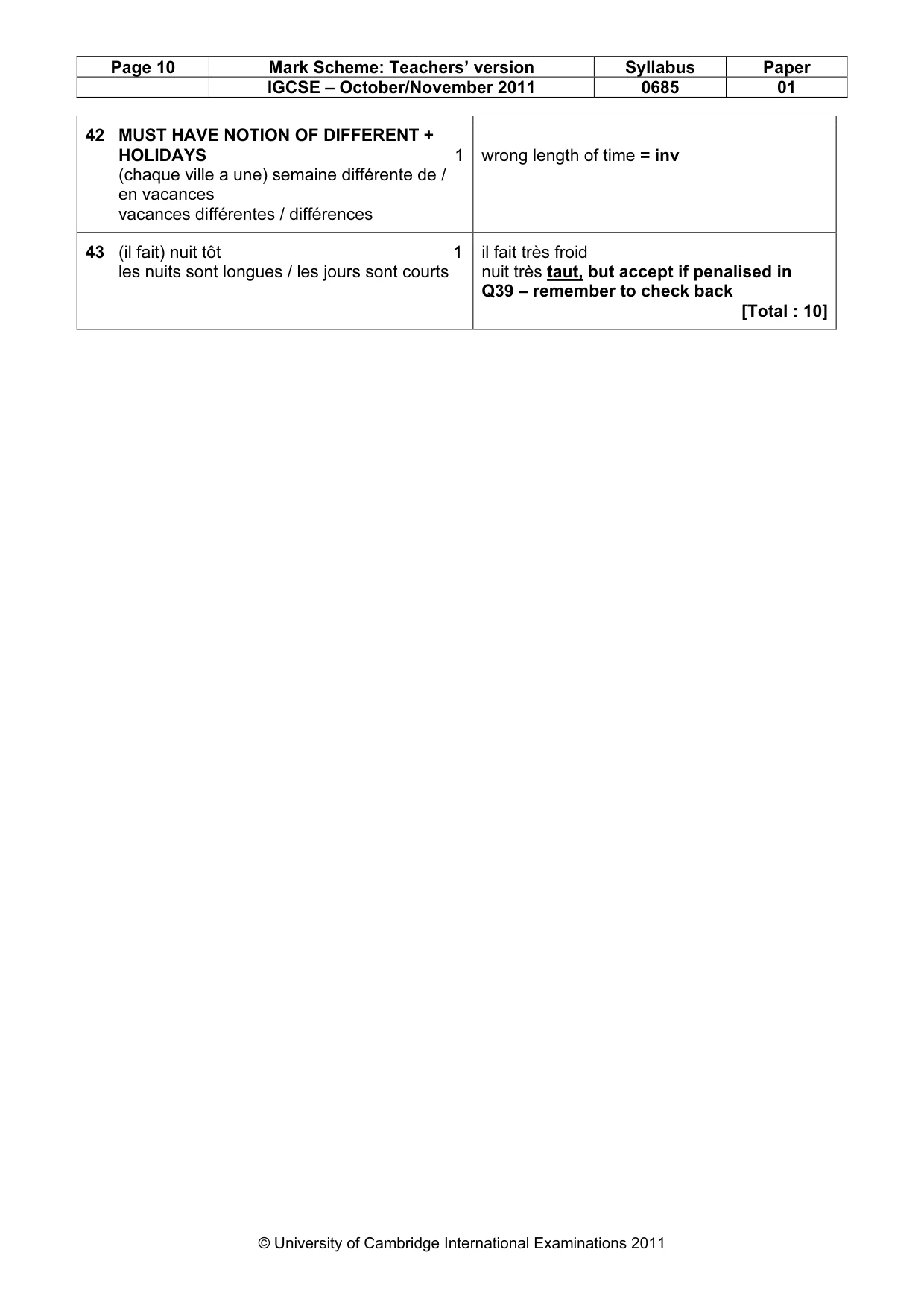 Mark scheme, page 10 of 10