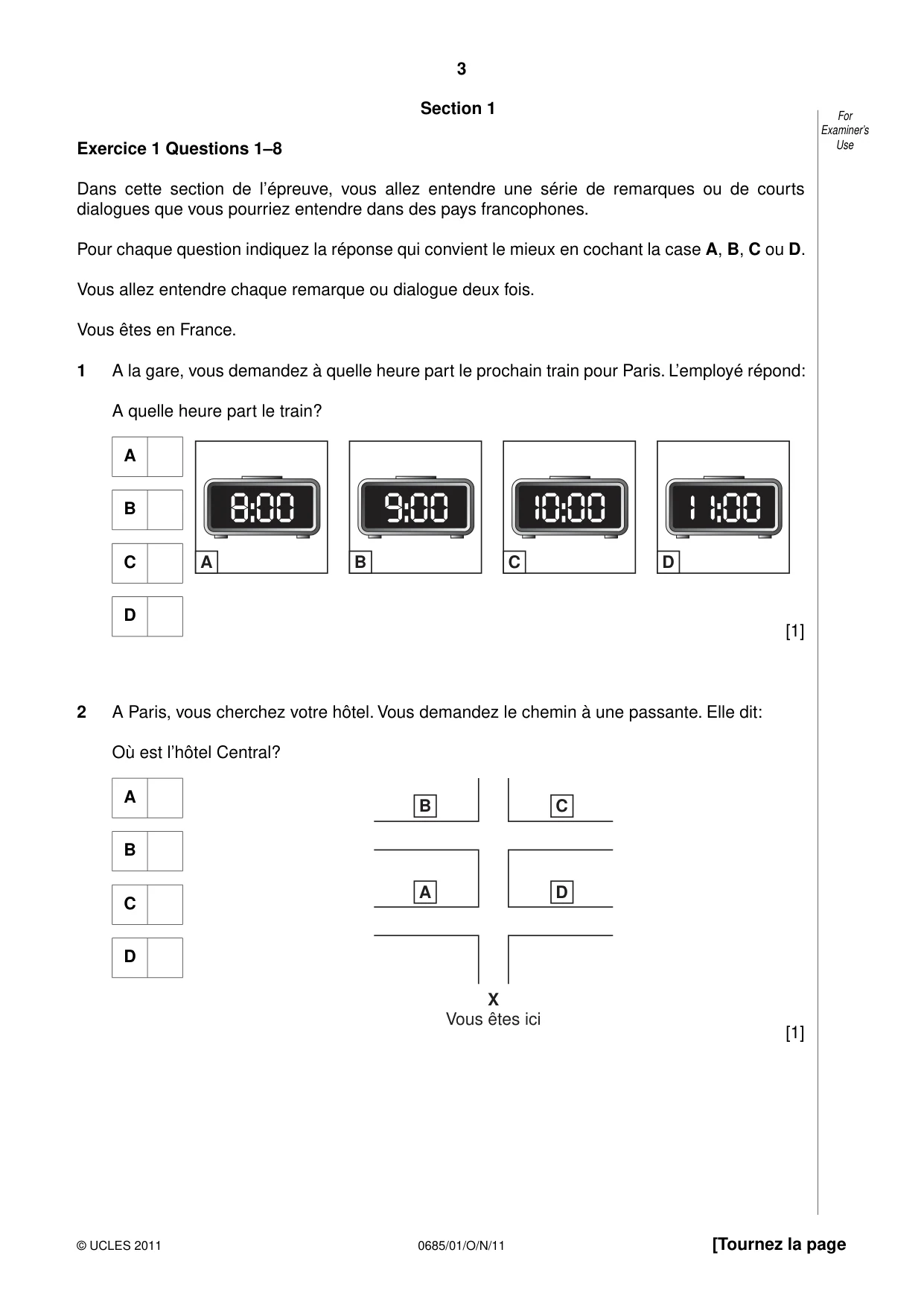 Cambridge IGCSE French - Foreign Language (UK) 0685 2011 Oct/Nov Paper 1 · Variant 1 question paper, page 3 of 12