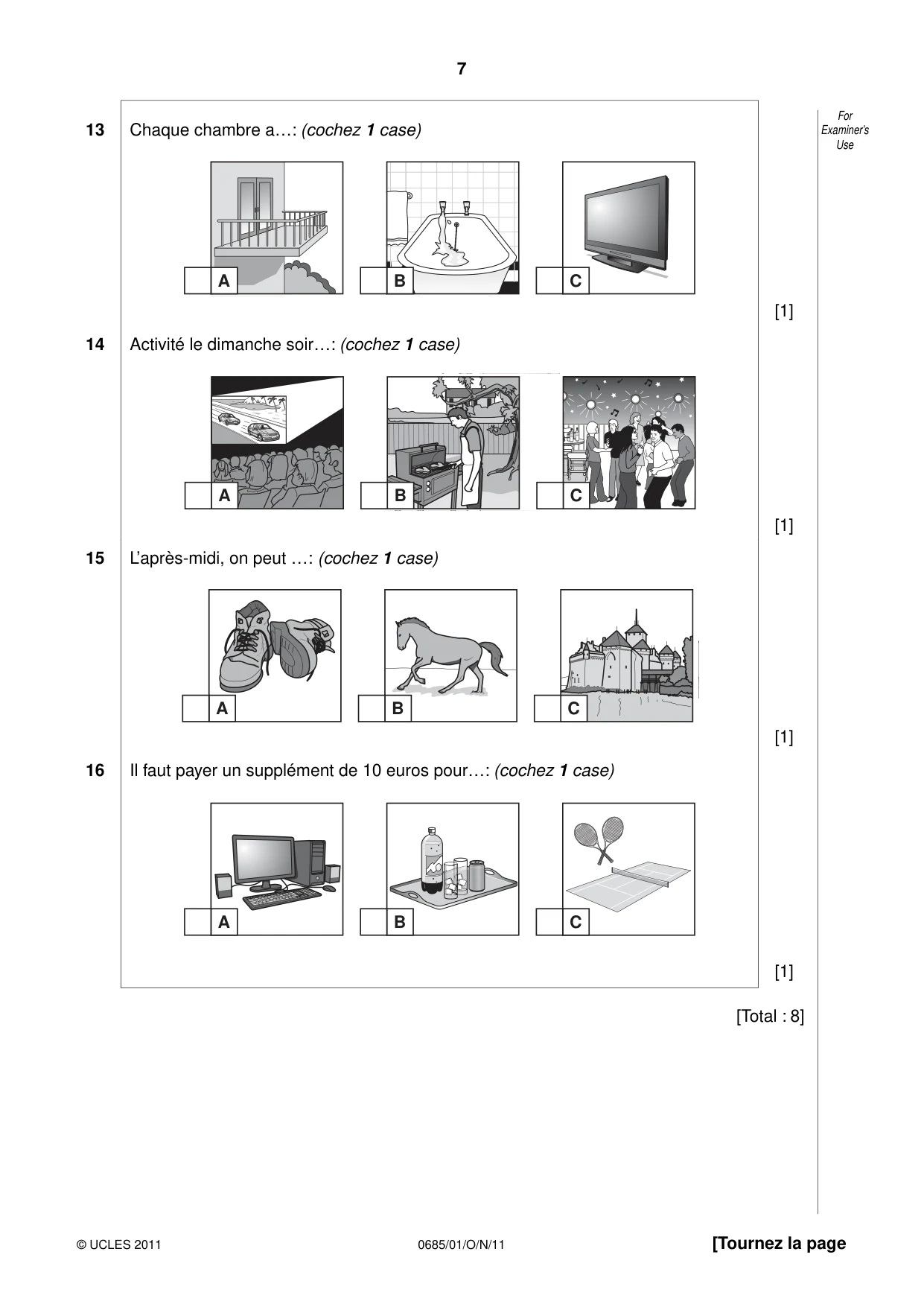 Cambridge IGCSE French - Foreign Language (UK) 0685 2011 Oct/Nov Paper 1 · Variant 1 question paper, page 7 of 12