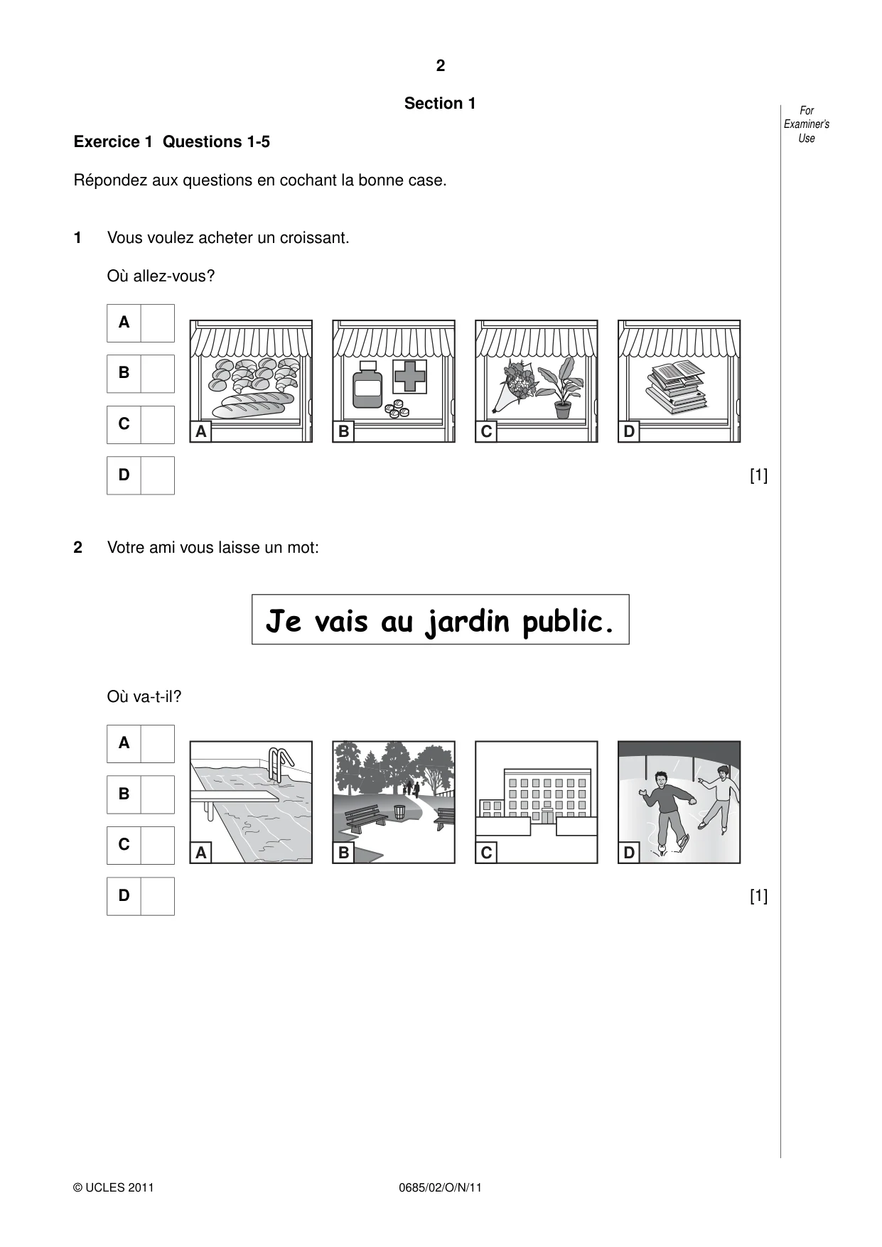 Cambridge IGCSE French - Foreign Language (UK) 0685 2011 Oct/Nov Paper 2 · Variant 1 question paper, page 2 of 20