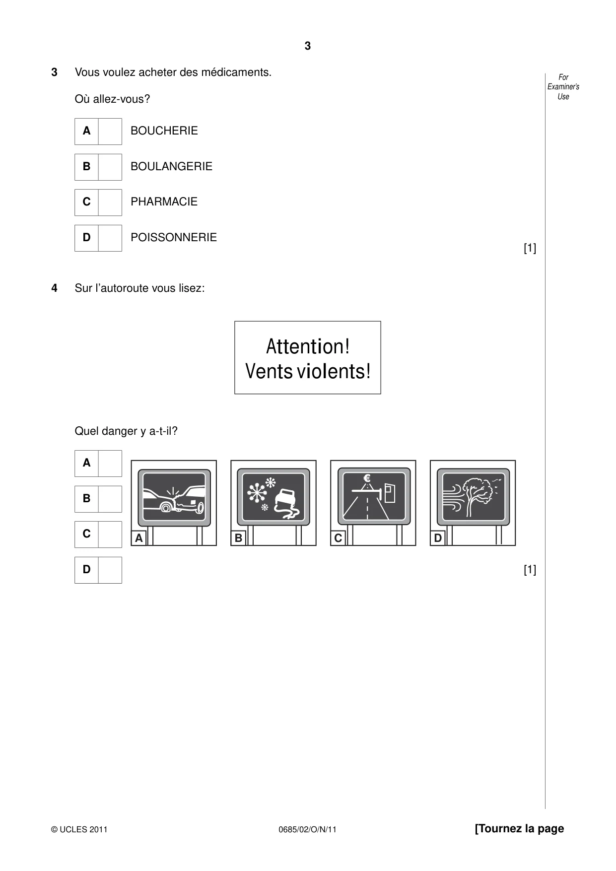 Cambridge IGCSE French - Foreign Language (UK) 0685 2011 Oct/Nov Paper 2 · Variant 1 question paper, page 3 of 20