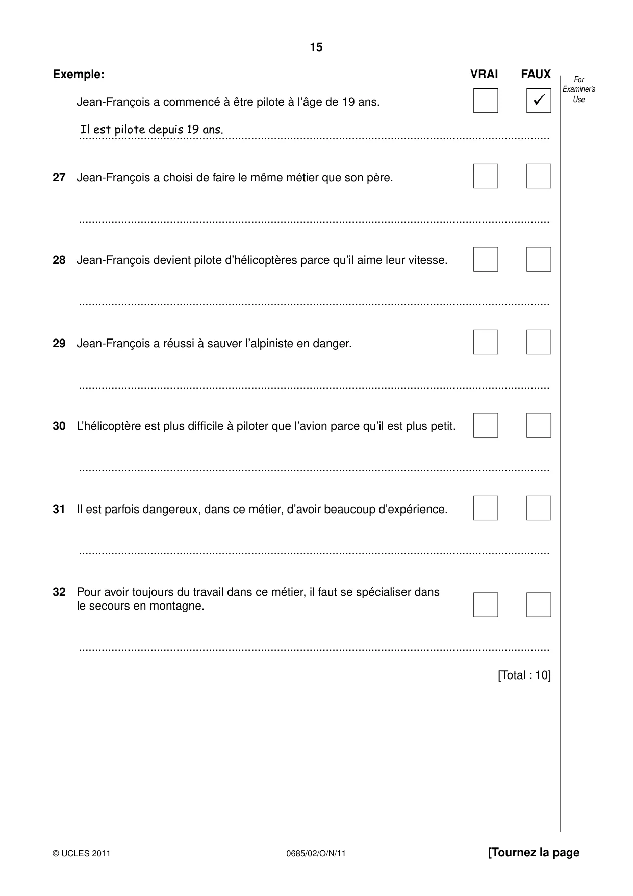 Cambridge IGCSE French - Foreign Language (UK) 0685 2011 Oct/Nov Paper 2 · Variant 1 question paper, page 15 of 20