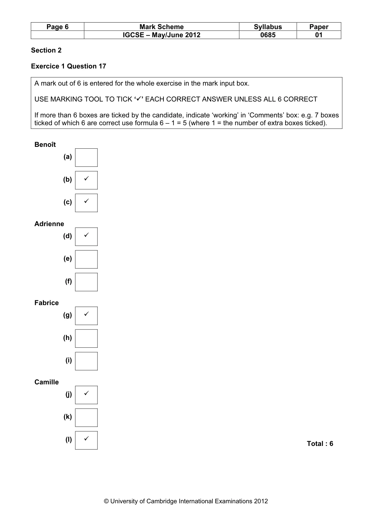 Mark scheme, page 6 of 11