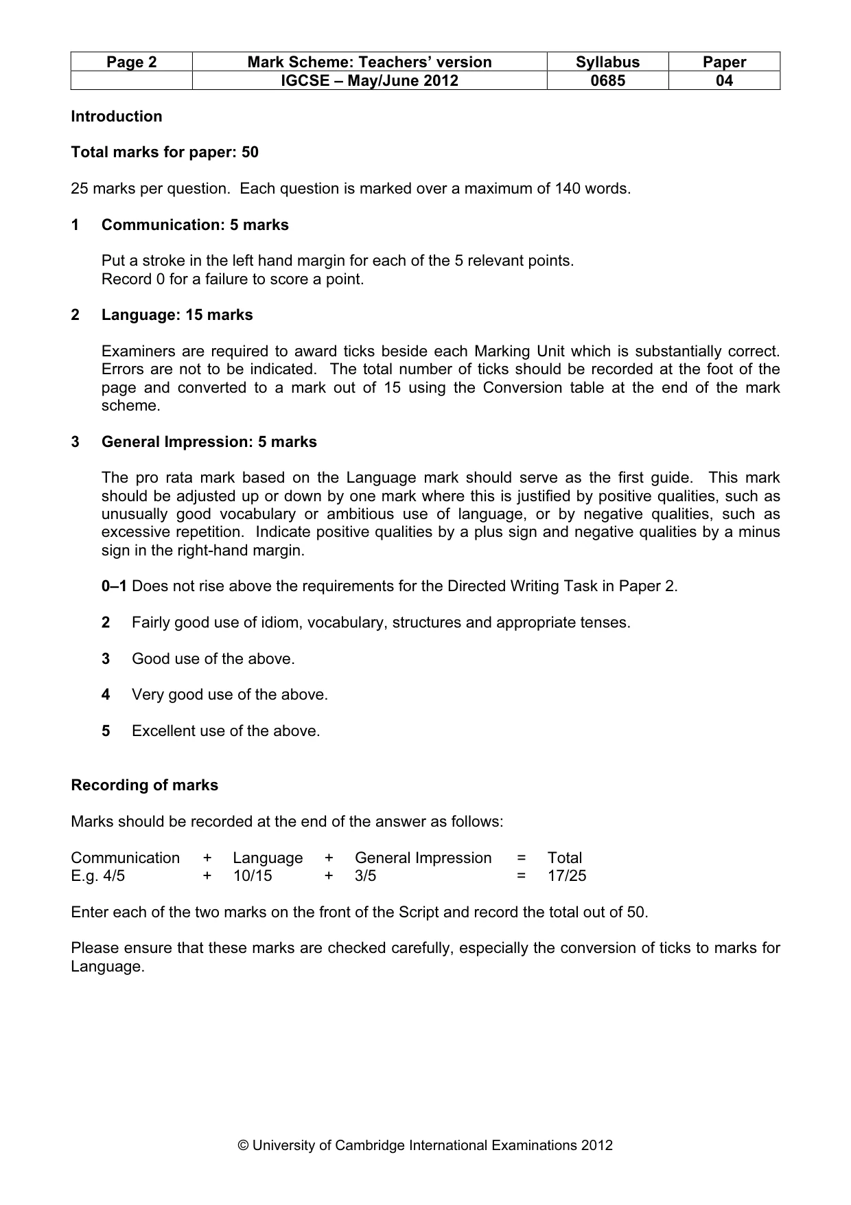 Mark scheme, page 2 of 23