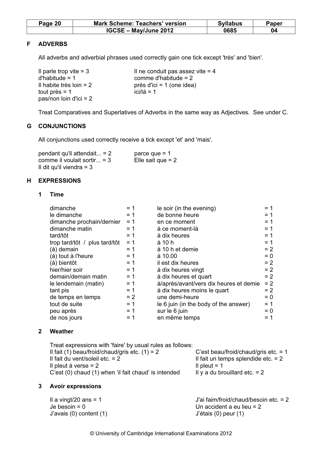 Mark scheme, page 20 of 23