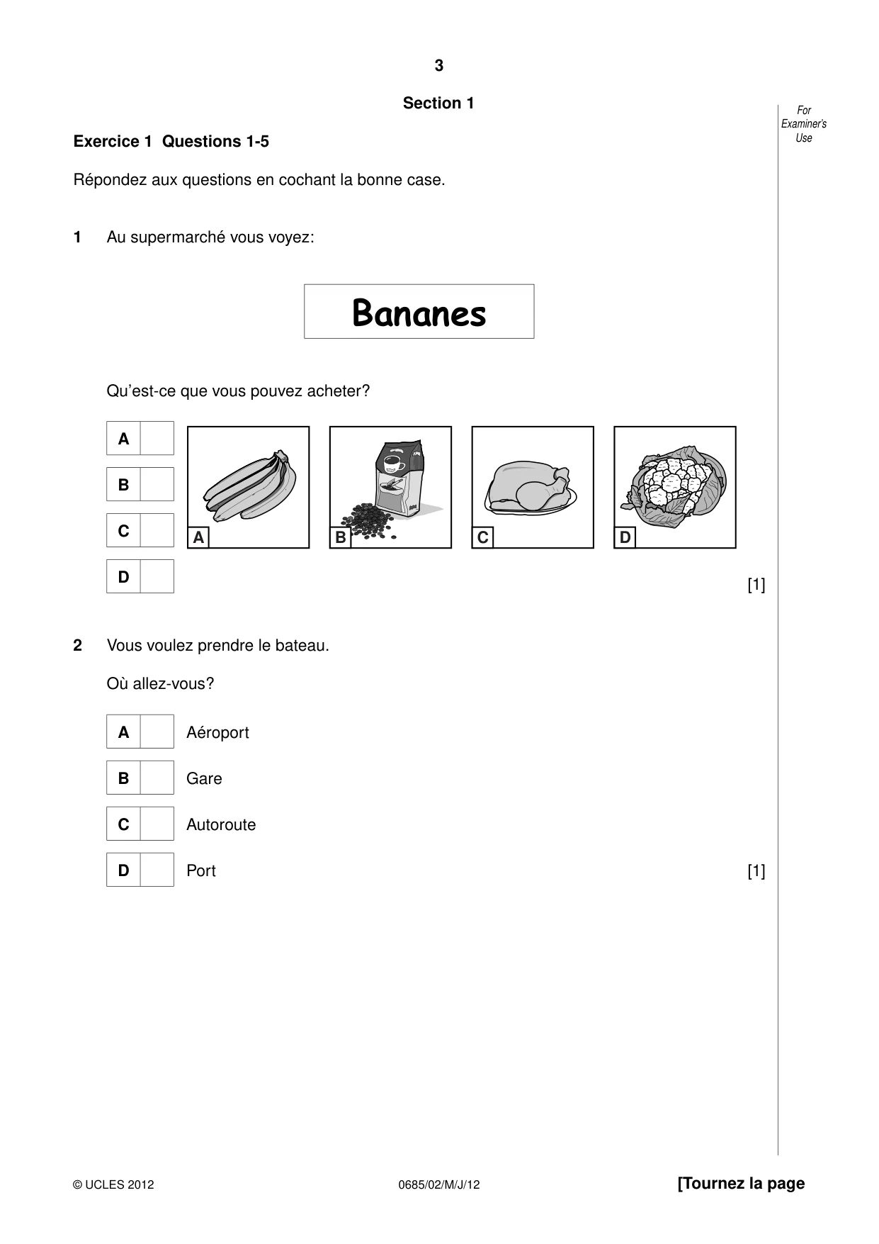 Cambridge IGCSE French - Foreign Language (UK) 0685 2012 May/June Paper 2 · Variant 1 question paper, page 3 of 20