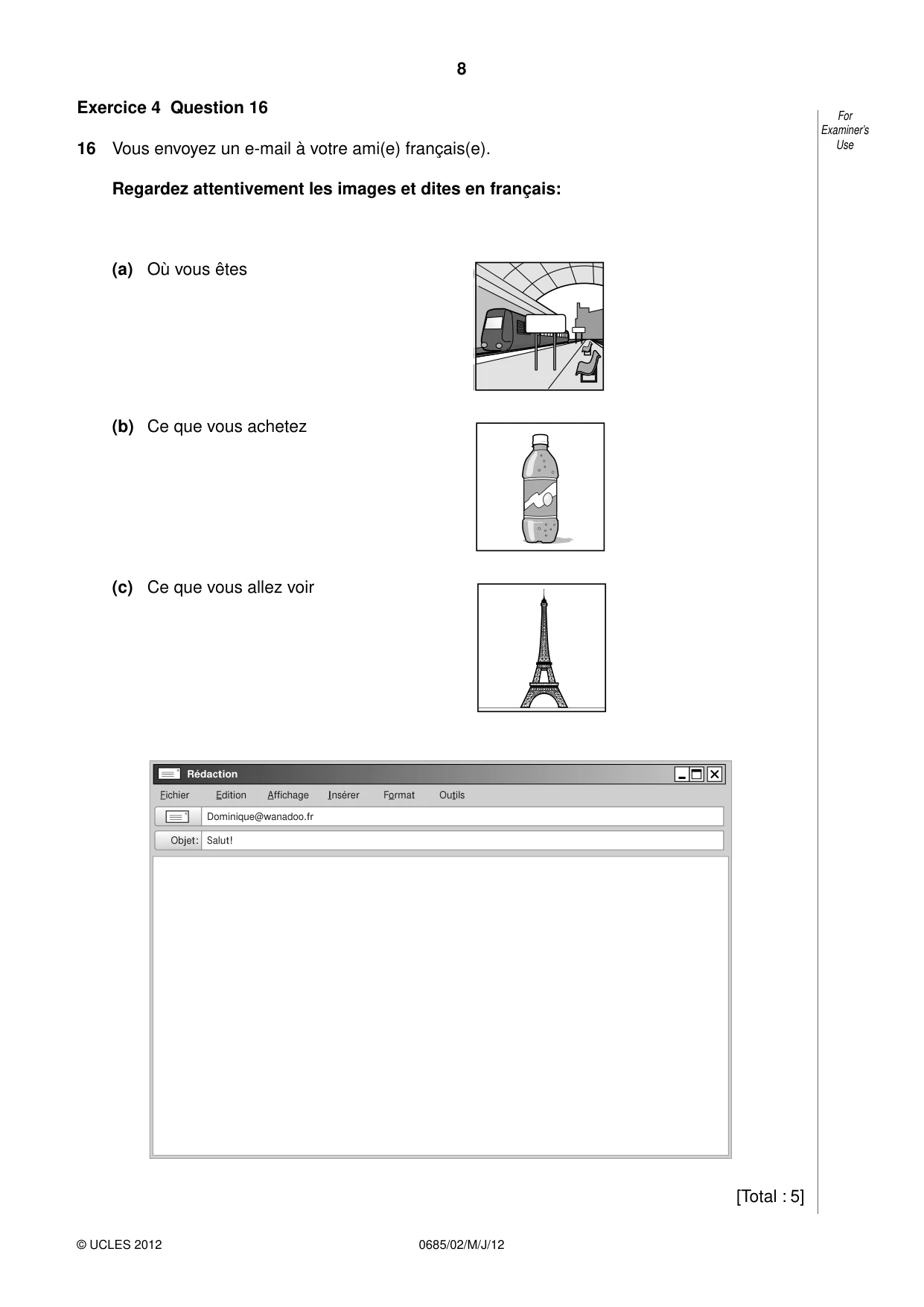 Cambridge IGCSE French - Foreign Language (UK) 0685 2012 May/June Paper 2 · Variant 1 question paper, page 8 of 20